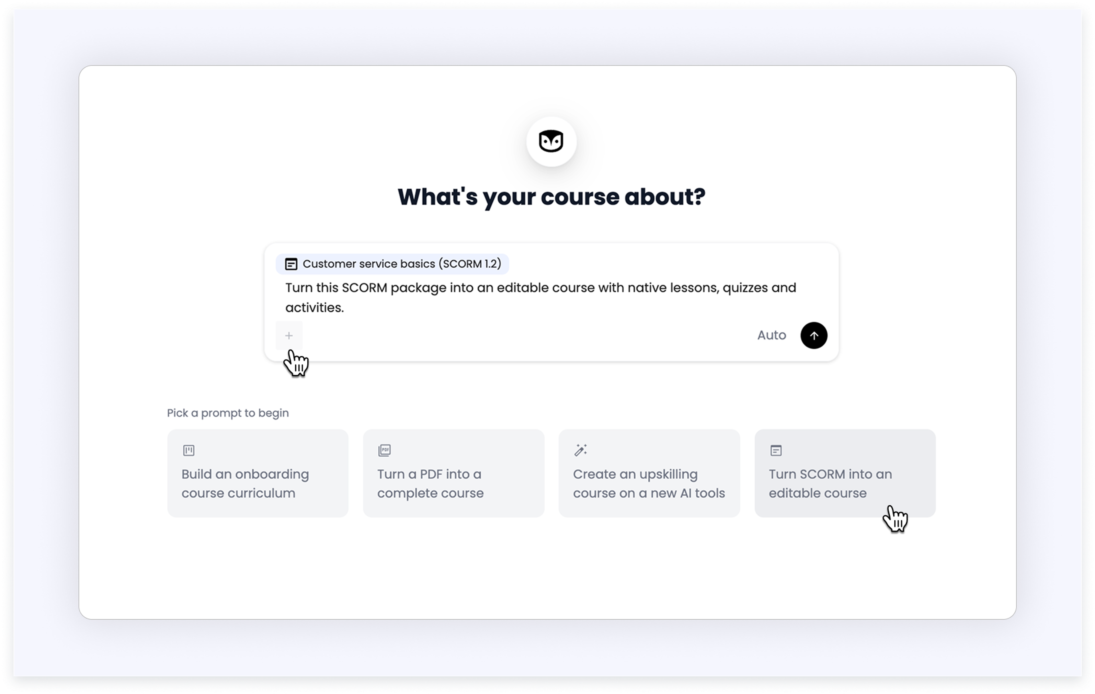 AI Agent turning a SCORM file into an editable course