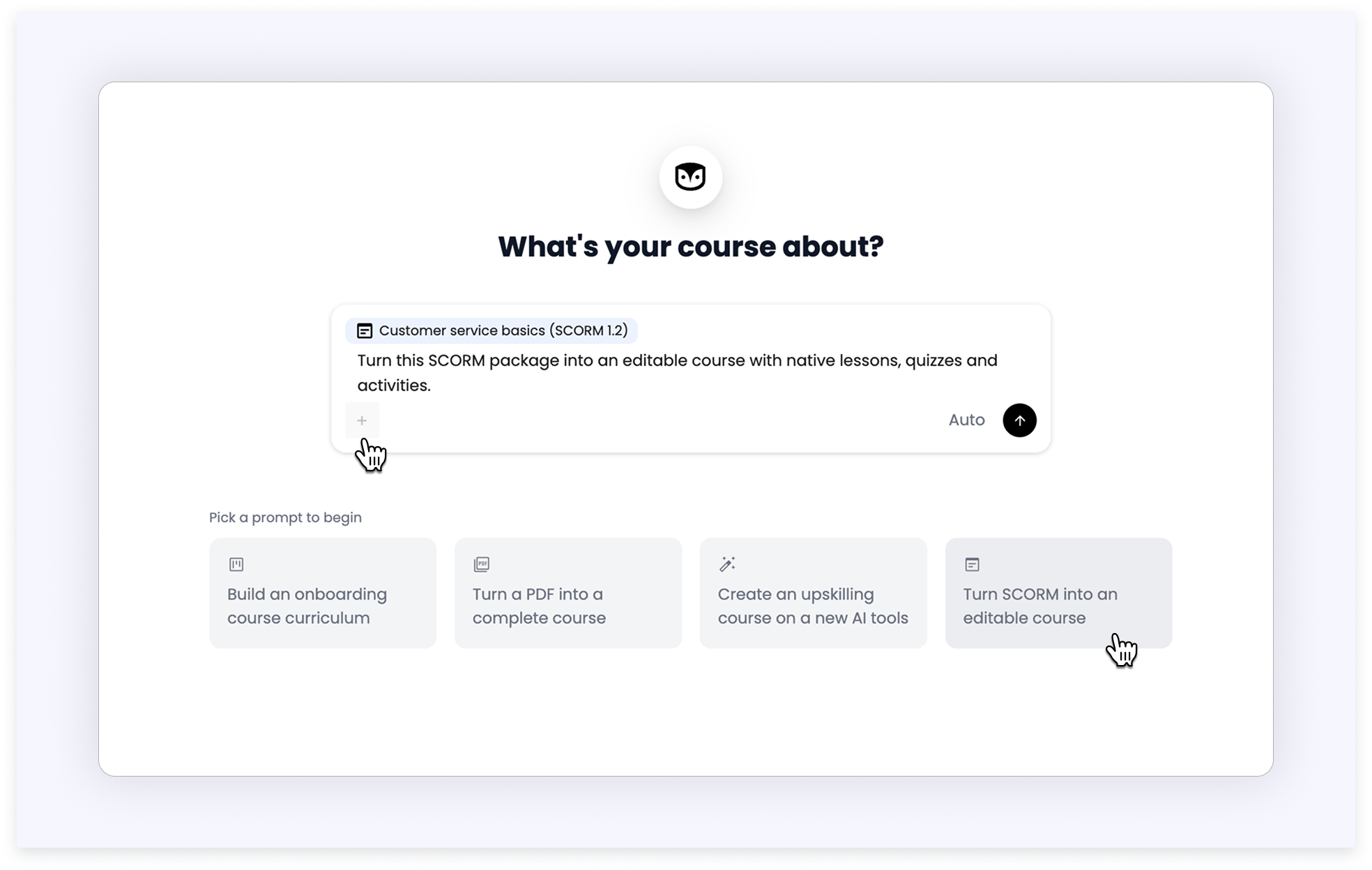 AI Agent turning a SCORM file into an editable course