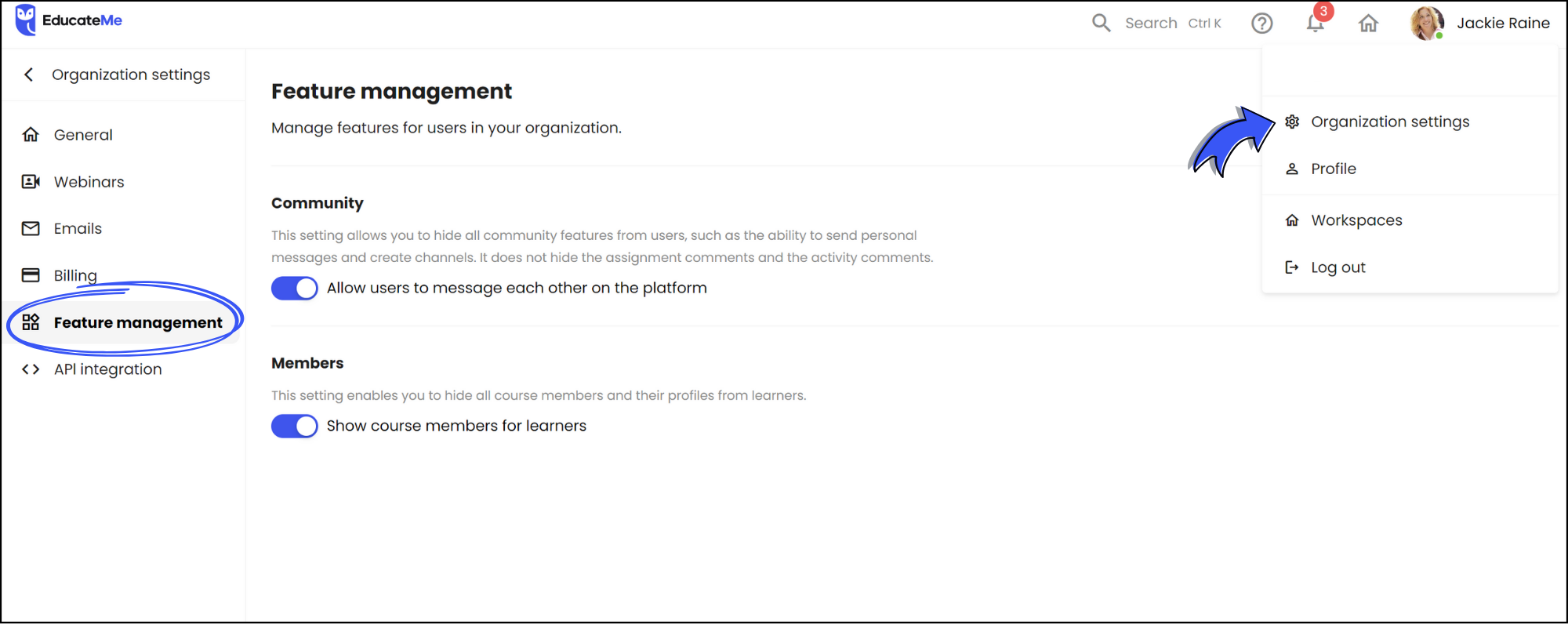 Community & Members Settings