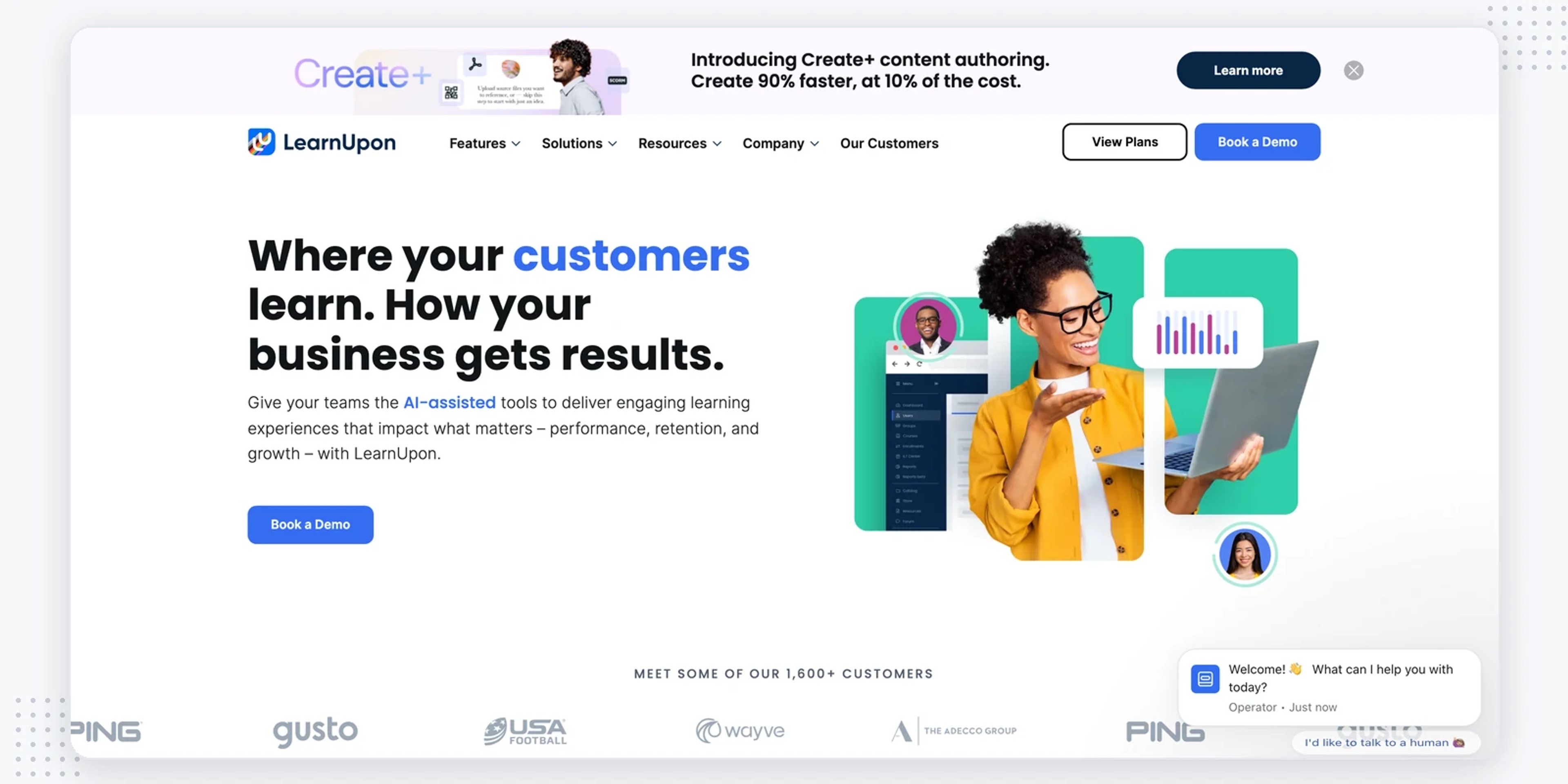 LearnUpon homepage — multi-portal LMS, a Uplimit alternative for customer education