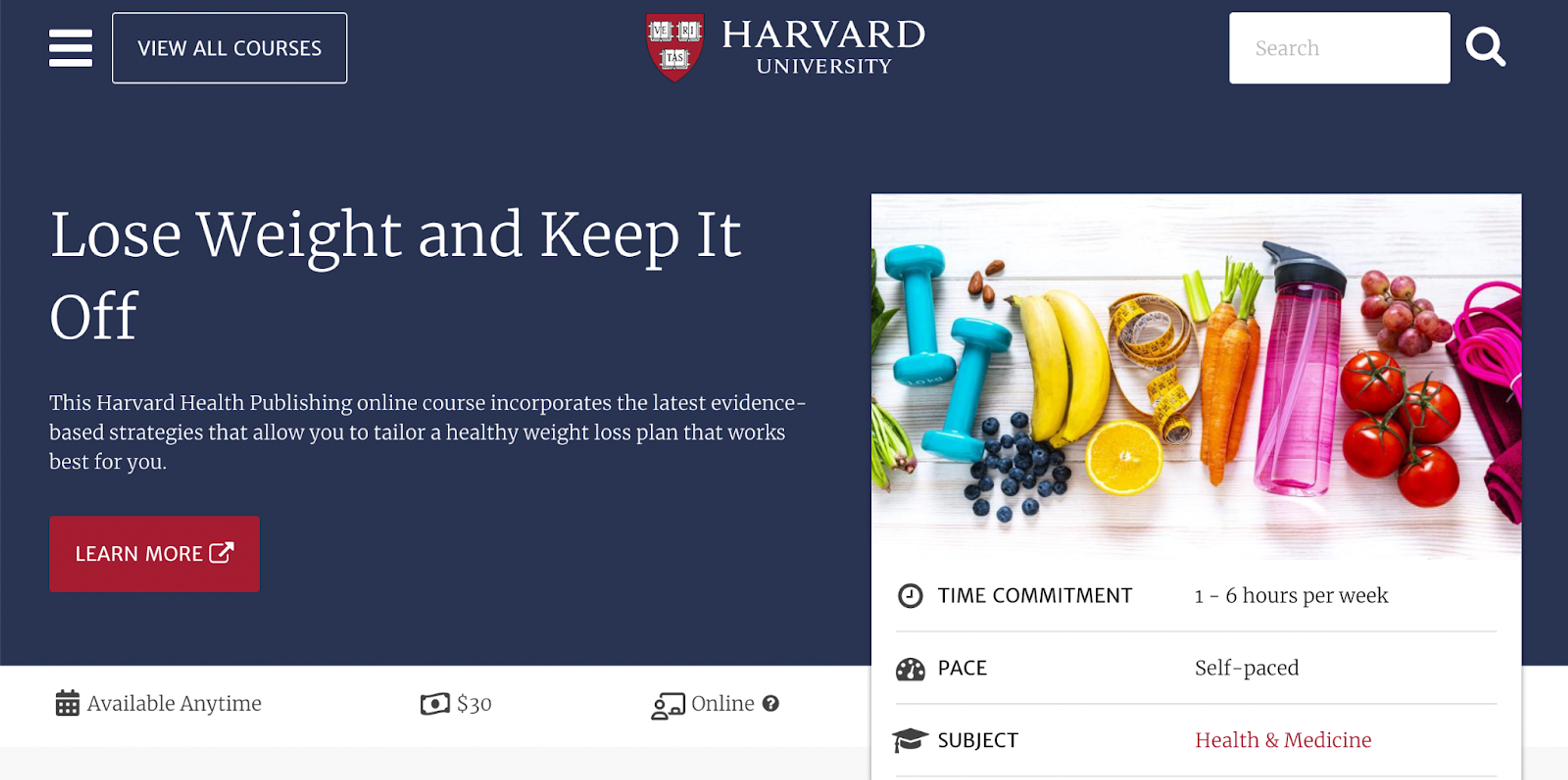 Harvard Health Publishing online course for weight management