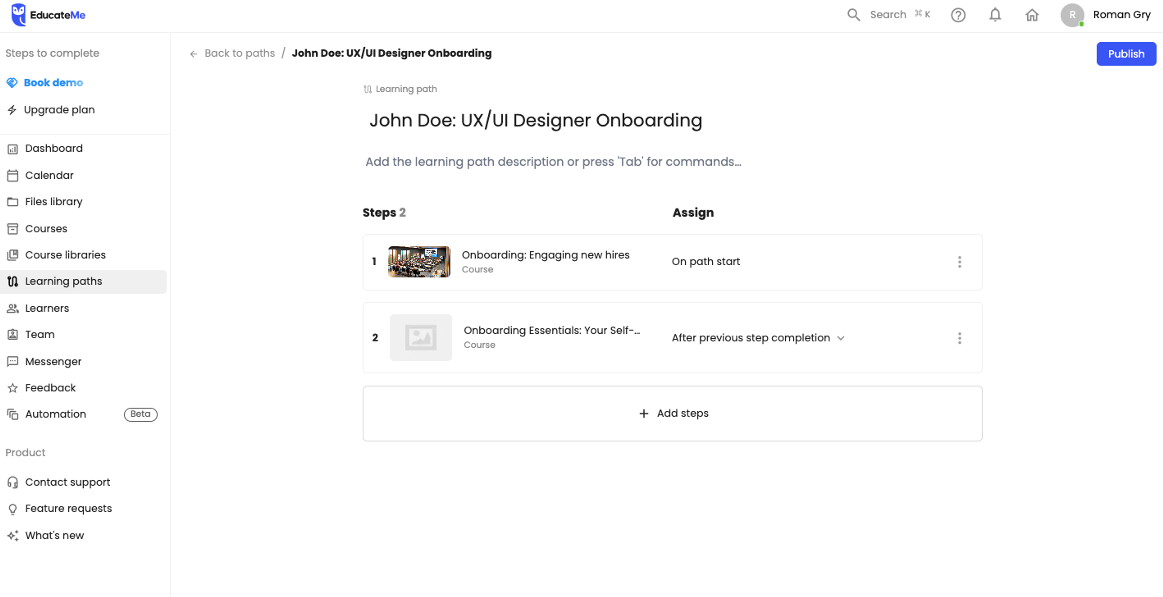 Learning paths for remote onboarding