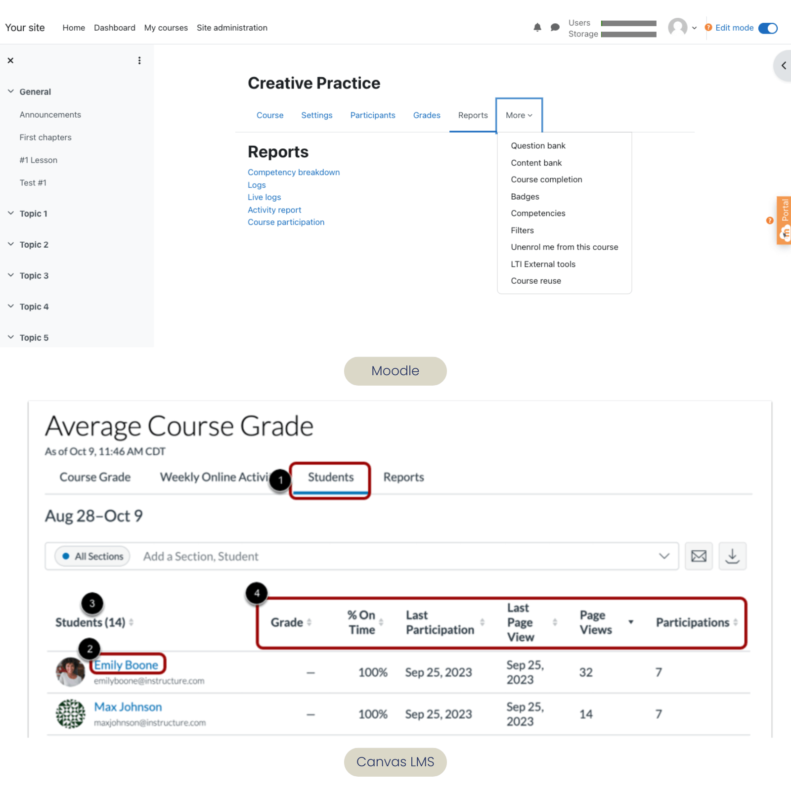 Canvas vs Moodle Reporting