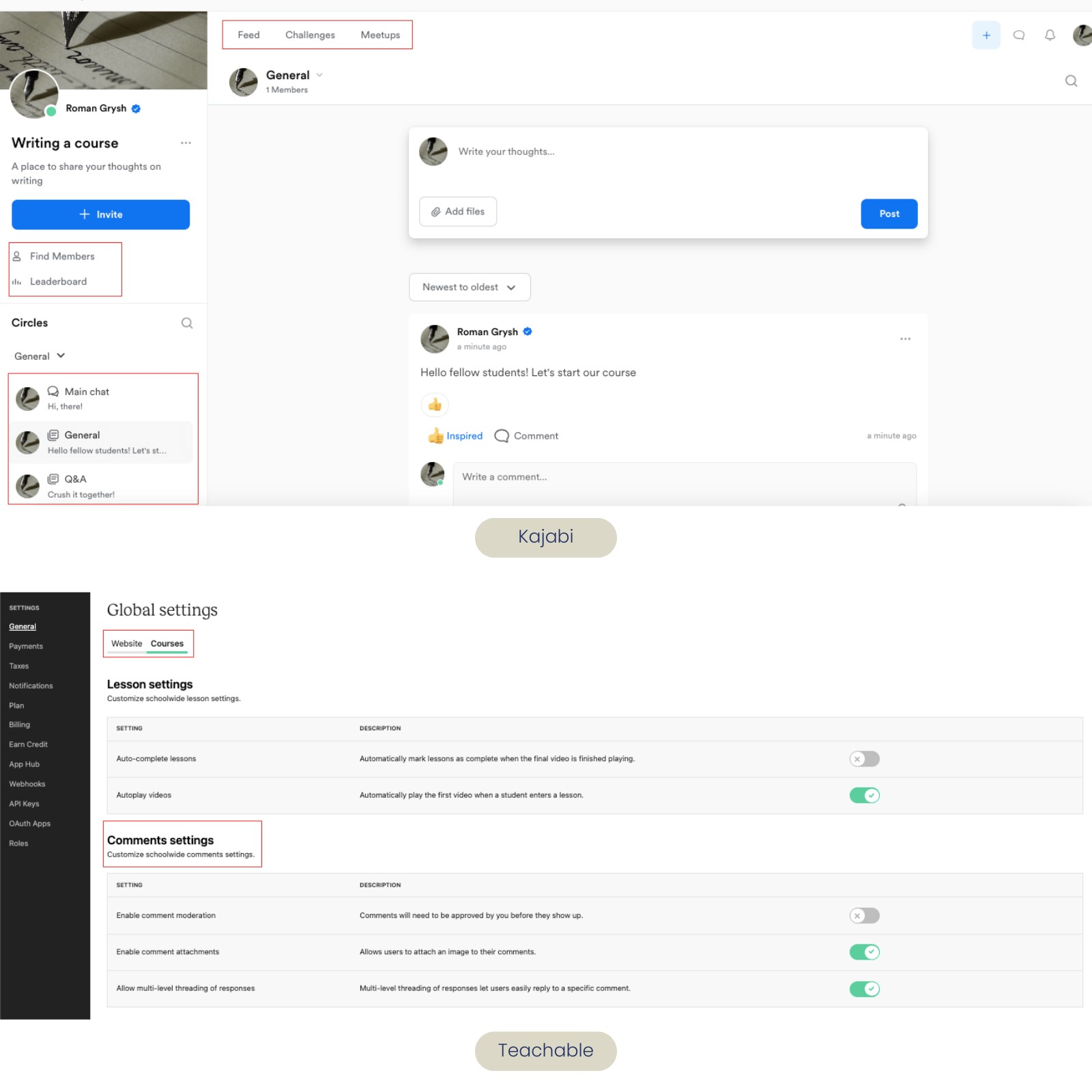 Kajabi vs Teachable engagement features