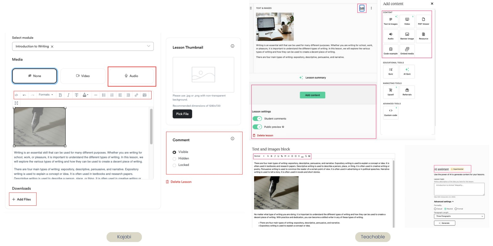 Kajabi vs. Teachable content options