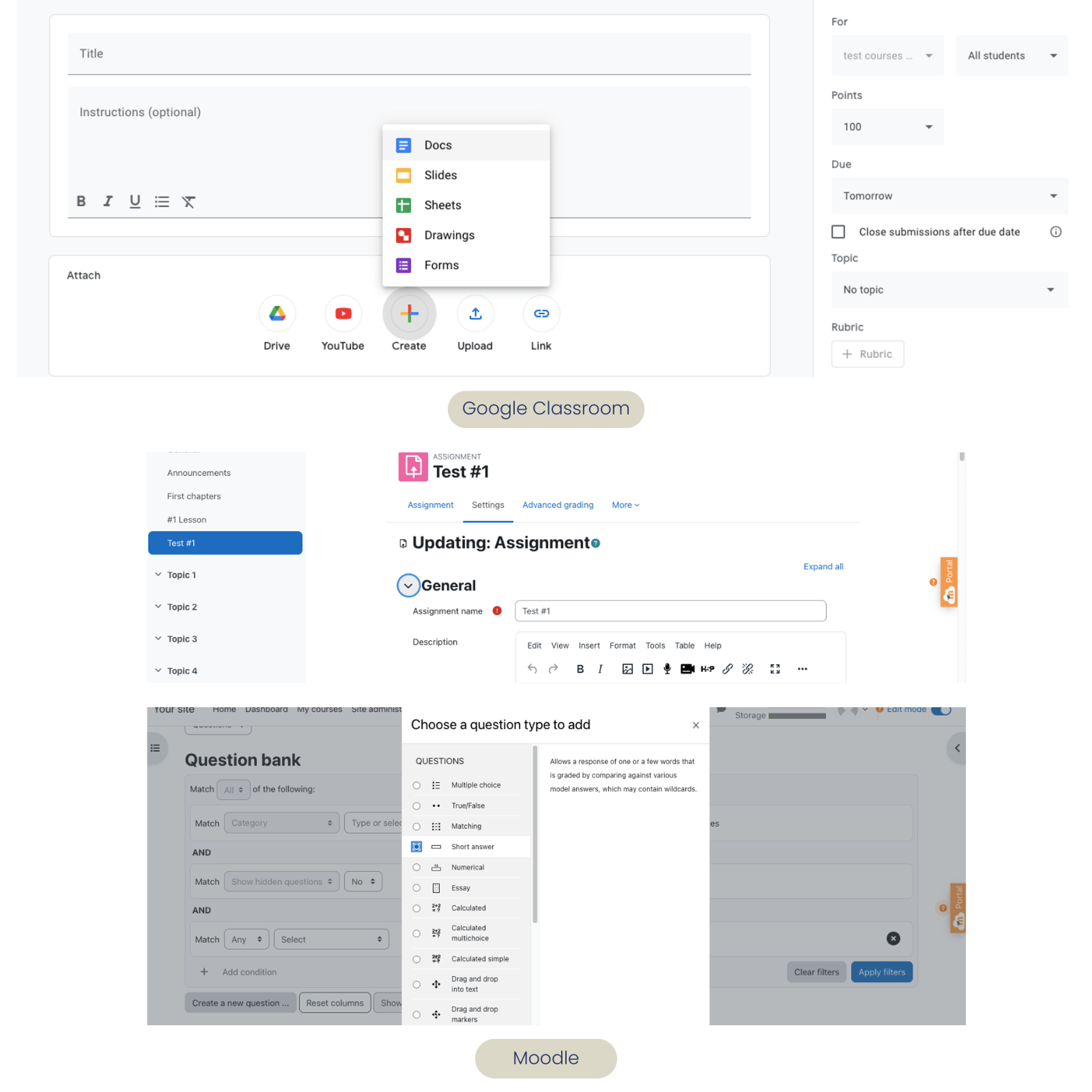 Google Classroom vs Moodle quizzes
