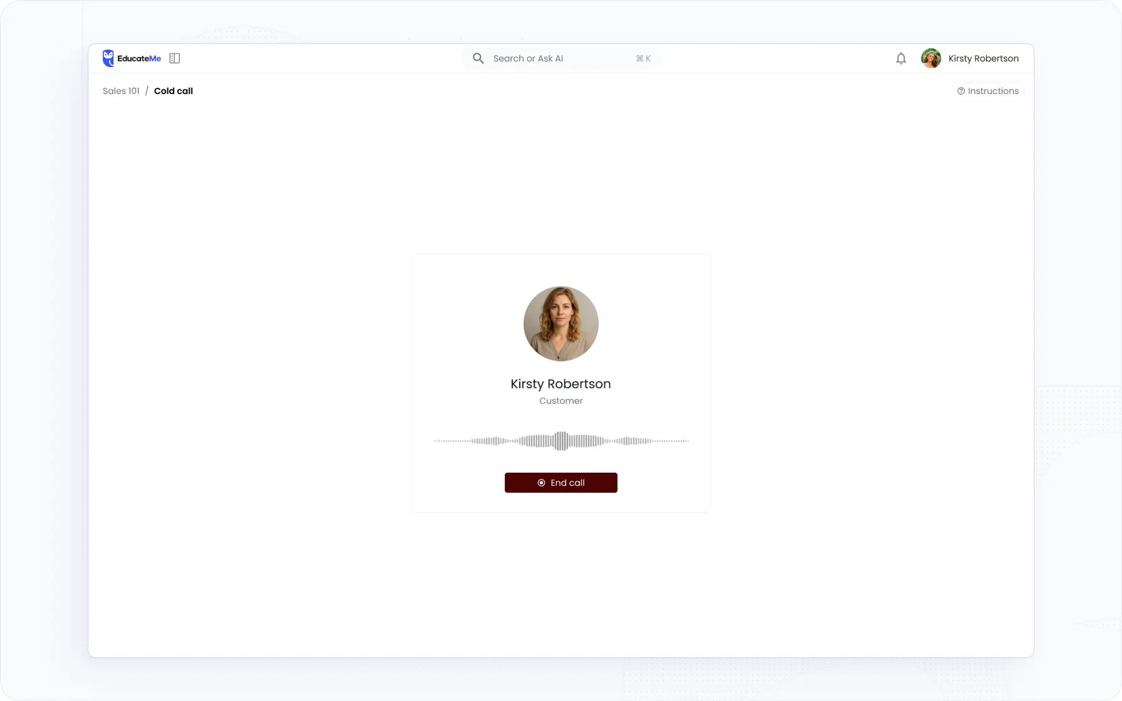 EducateMe AI Roleplay voice practice session from the learner view
