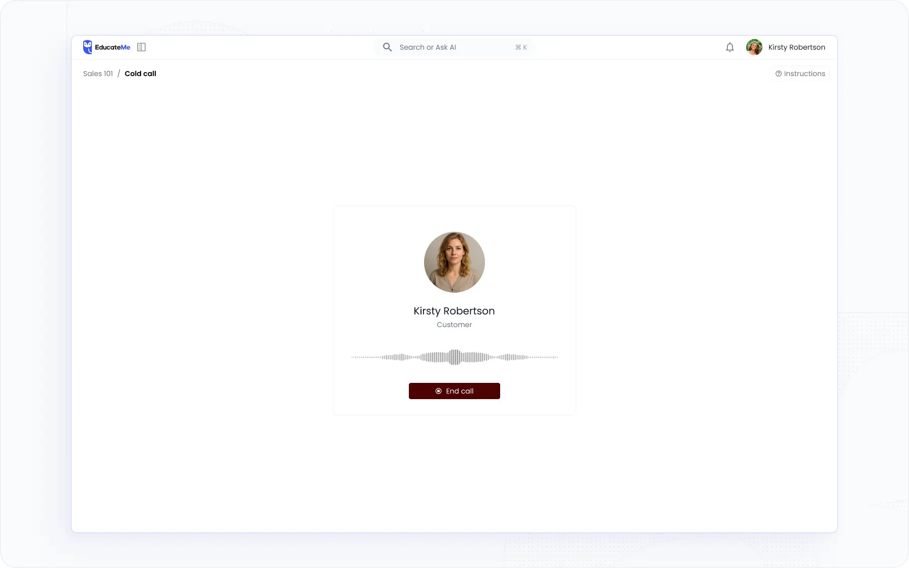 EducateMe AI Roleplay voice practice session from the learner view