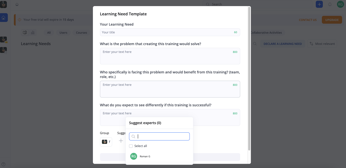 360 learning from to declare need