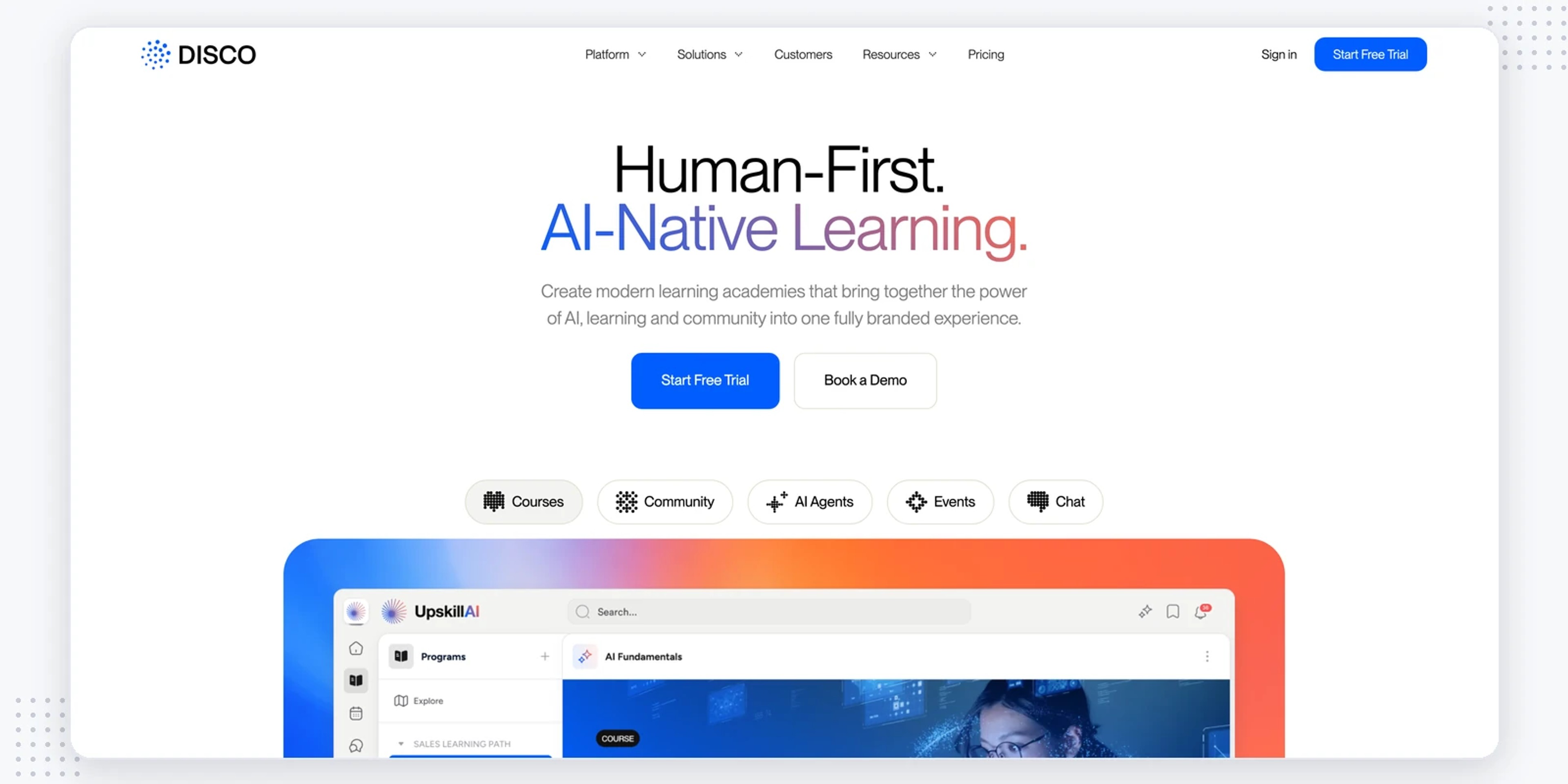 Disco homepage — AI-native cohort learning platform, a Uplimit alternative