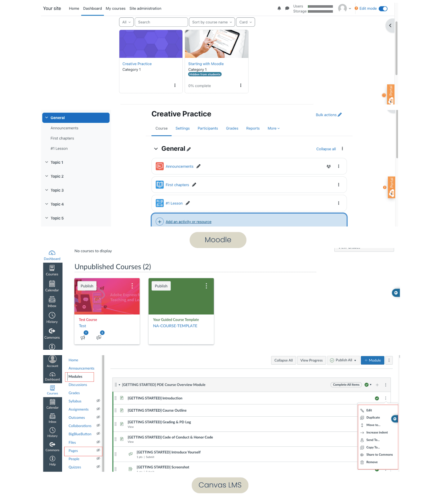 Moodle vs Canvas Course Creation