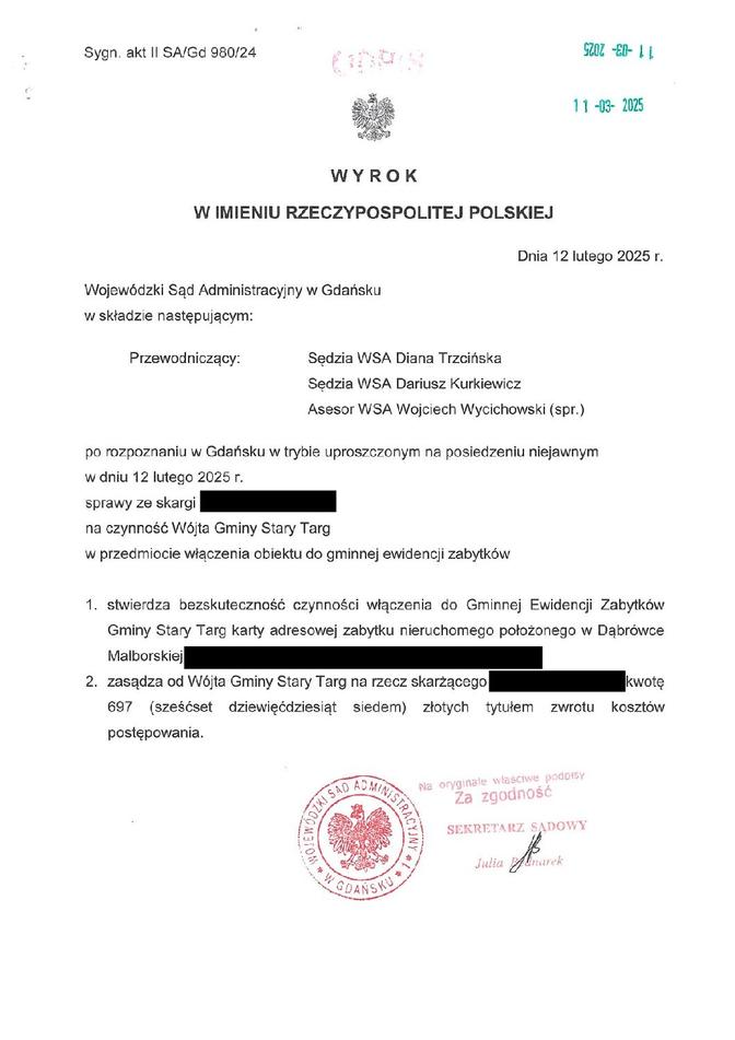 wyrok WSA w Gdańsku