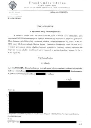 Czynność Wójta Gminy Istebna z 14 kwietnia 2025 r. wyłączająca kartę budynku z GEZ po wniesieniu skargi