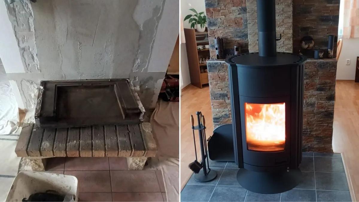 Zbourali obezdívku a topí krbovkami. „Na dům stačí pět briket“