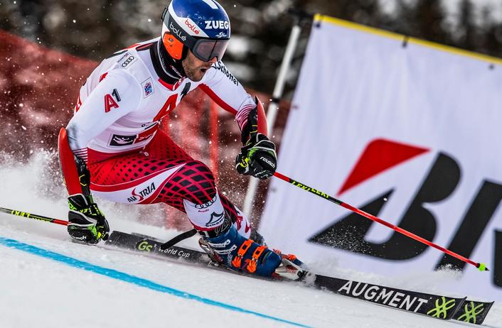 Austrian Philipp Schörghofer skiing Augment skis at FIS Alpine World Cup race
