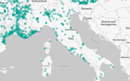 En värmekarta över Augment-kundernas platser i Italien