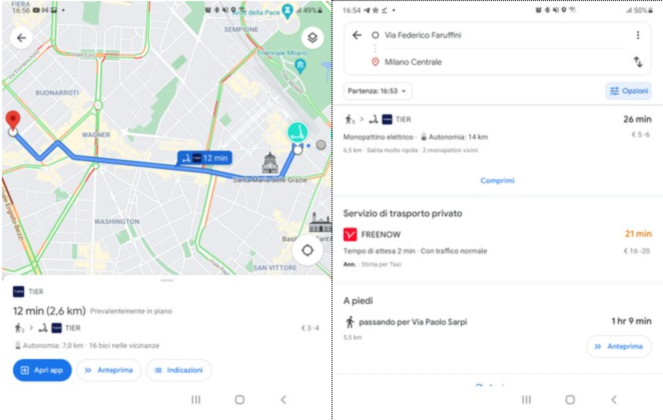 tier mobility google maps mappe gugol mobilità sostenibile milano