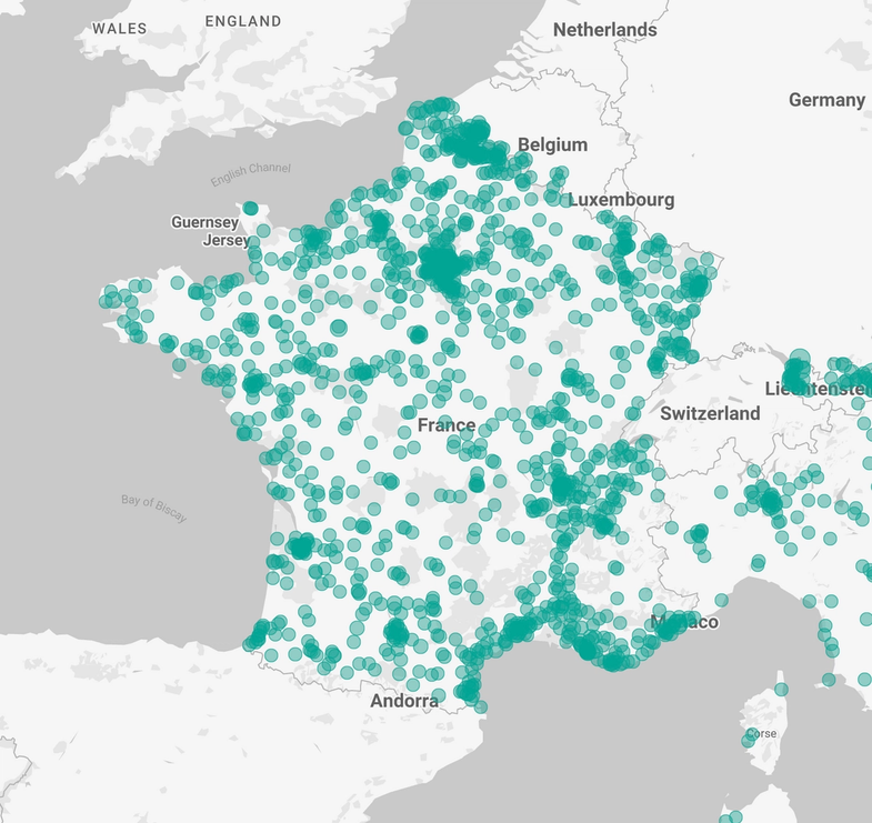 A heatmap of Augment customers in France