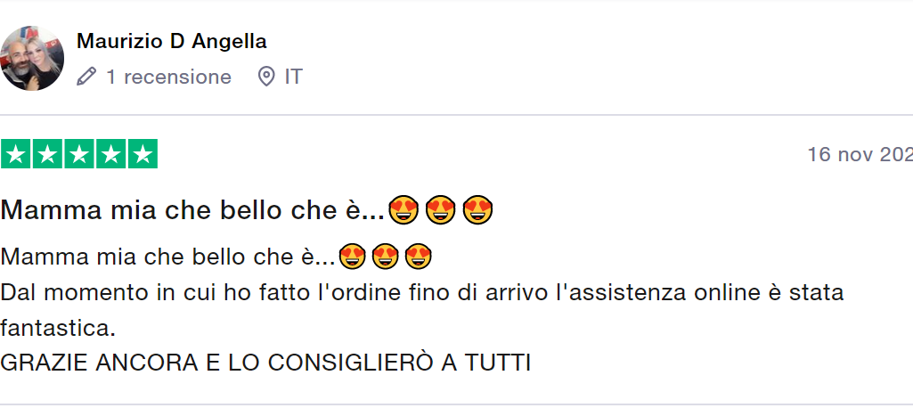 Il cliente ha valutato l’assistenza online di Augment fantastica ed e’ molto soddisfatto del prodotto ricevuto. 