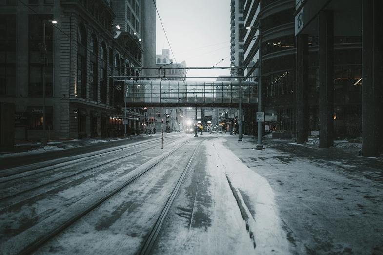 City center on snowy winter