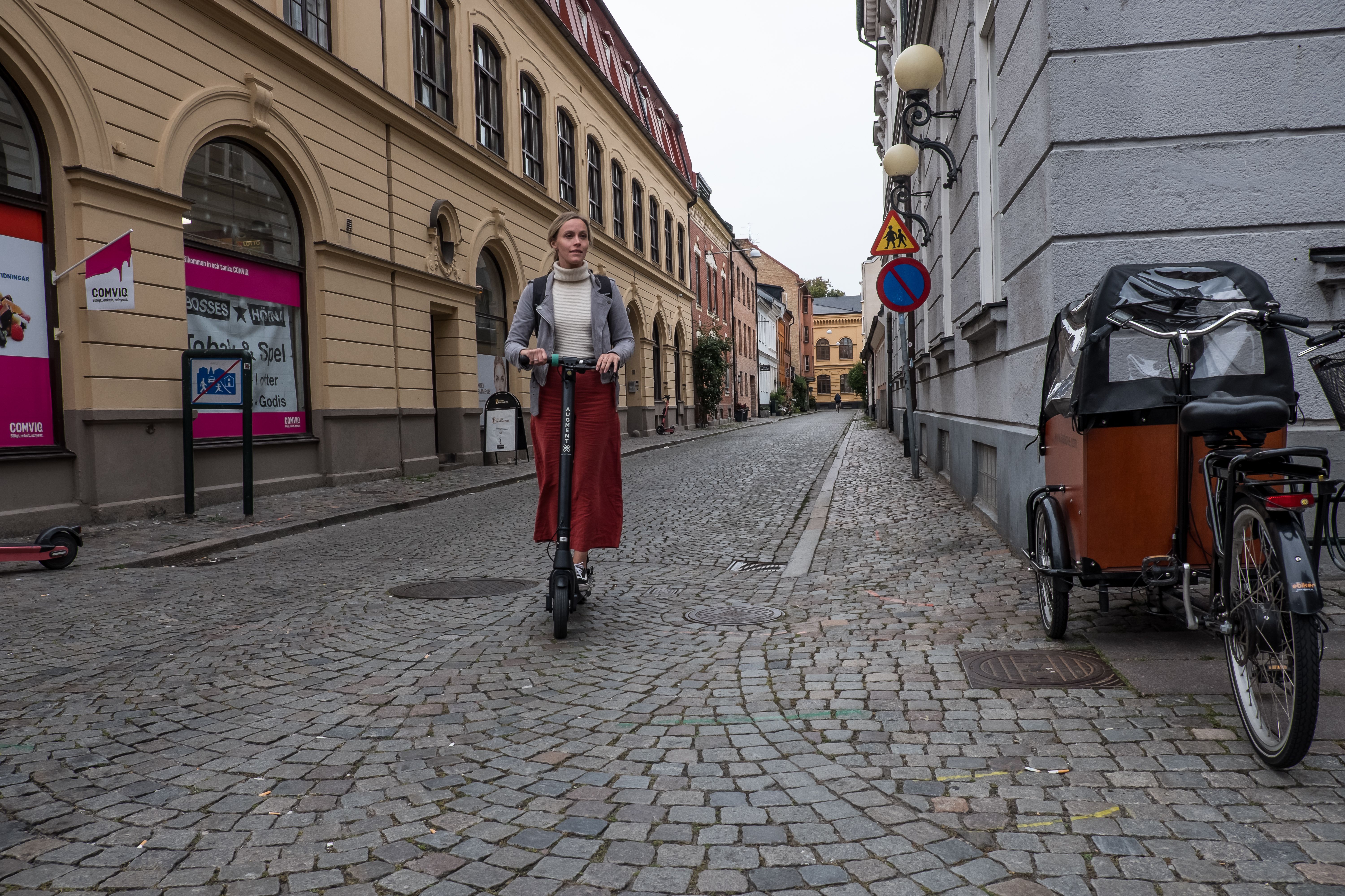 Augment ES 210D e-scooter on cobbled street Malmö Sweden