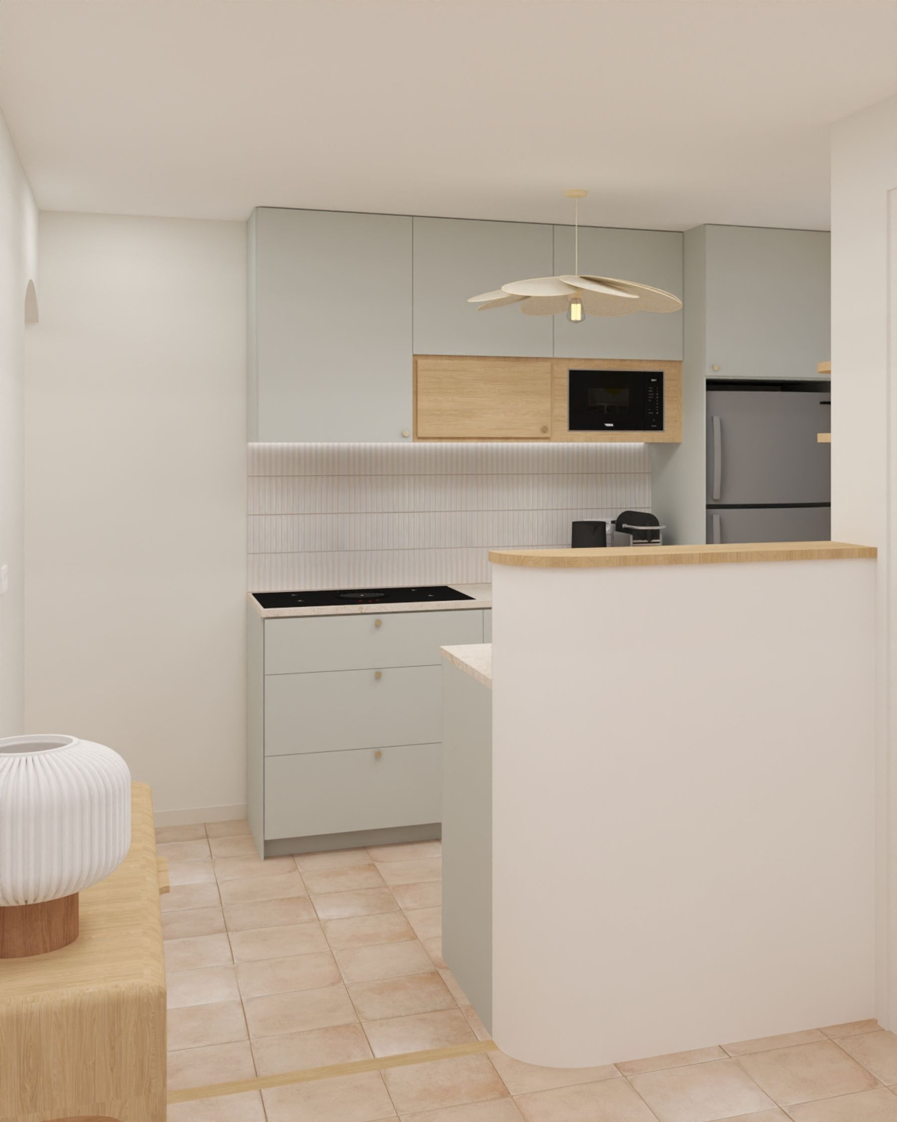 Vue cuisine depuis salon