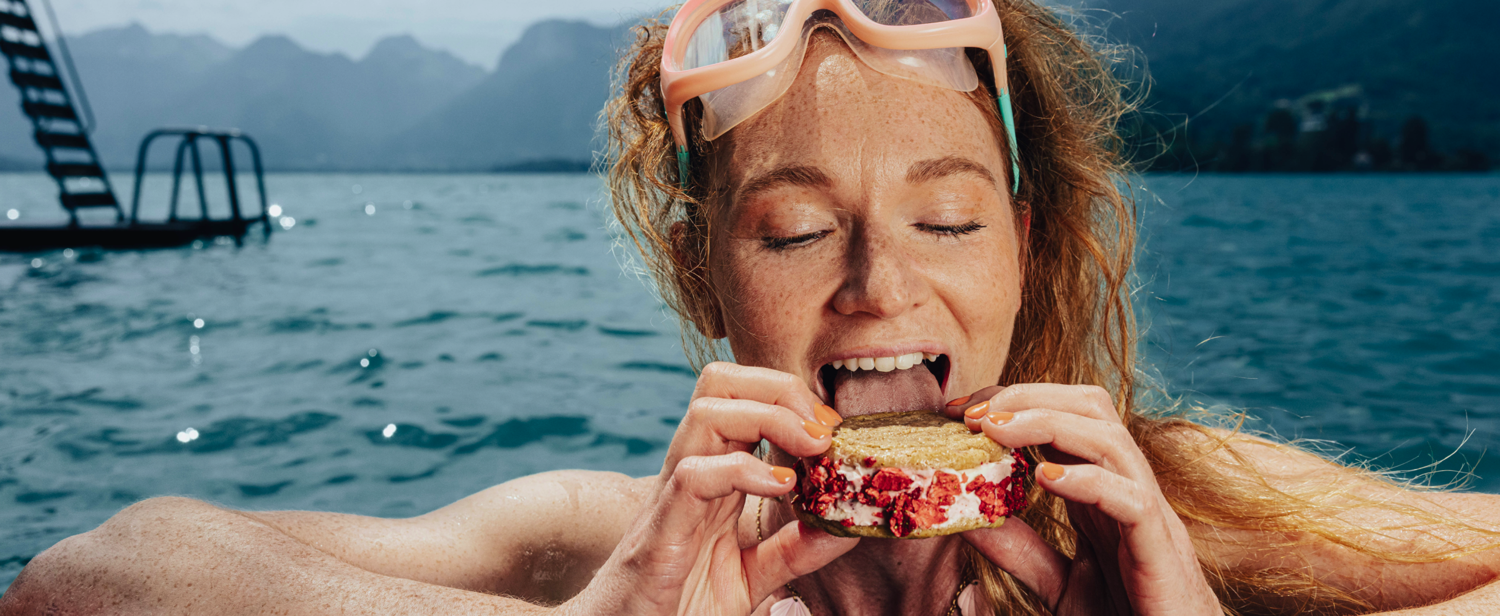 Woman eating Cookine ice cream