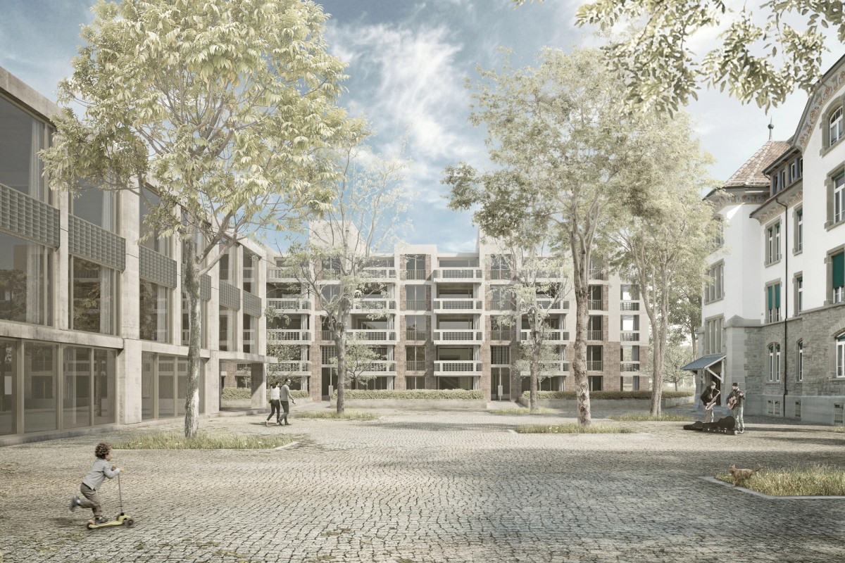 Ill. 11. Aita Flury Architekten, Im Grund Willisau. Designing big scale settlements, the questions about the relation to the human being measure on one side and the relation of the settlement to the city on the other side are the topics to give answers to. Visualisation: Nightnurse images