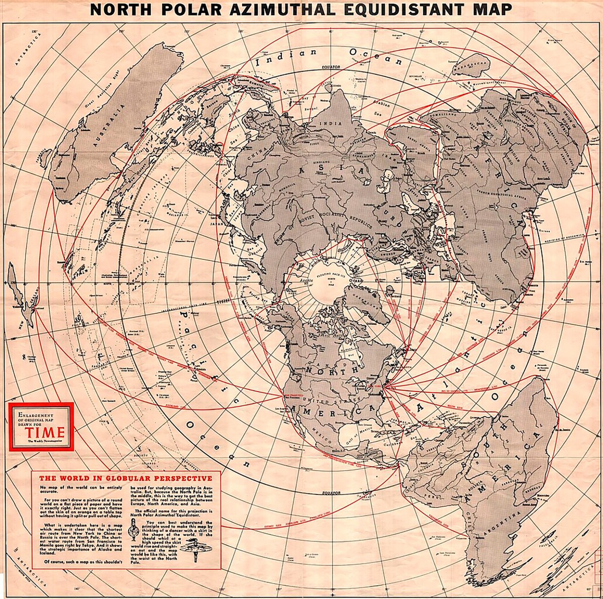 Ill.4. Verdenskort med Nordpolen Centreret, Time Magazine, 1950. Map & Data Library, University of Toronto Libraries