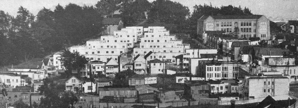 Ill. 2. The recently finished Holly Courts atop College Hill, 1939-1940. Photo: San Francisco Housing Association, Holly Courts (San Francisco: San Francisco Housing Association, 1940), 5.