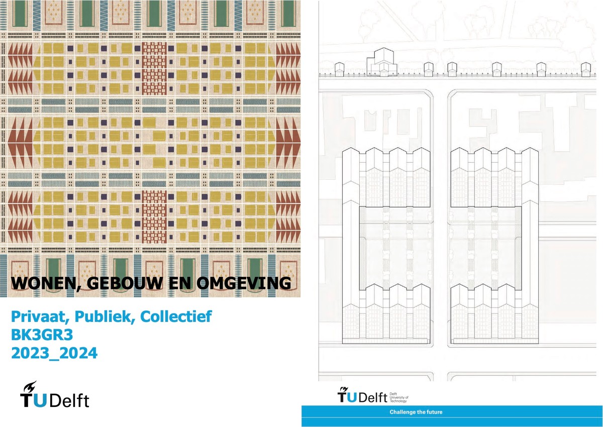 Ill. 6. BK3GR3 2023_2024: Dwelling, Building and Context – Private, Public, Collective, Willemijn Wilms Floet et al., syllabus front and back covers: Dronningegården, Kay Fisker, C.F. Møller, and Svenn Eske Kristensen, Copenhagen, 1942-1957. Drawings by Bronya Meredith, Josh Stevenson Brown, and Max Gelibter.