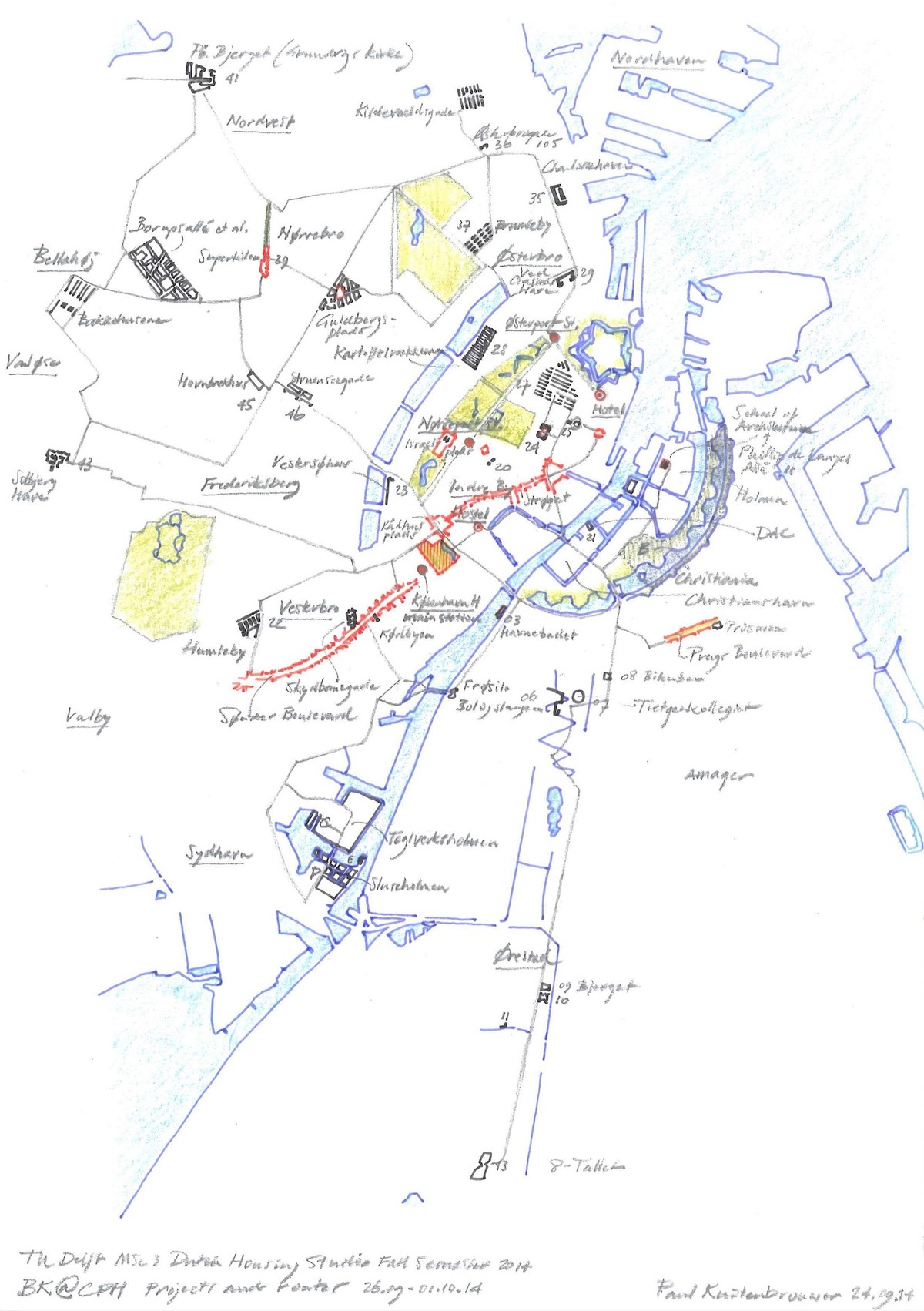Ill. 4. BK@CPH: MSc. 3 Field Trip Copenhagen, Architecture & Dwelling Graduation Studio Dutch Housing, September 2014. Map by the author.