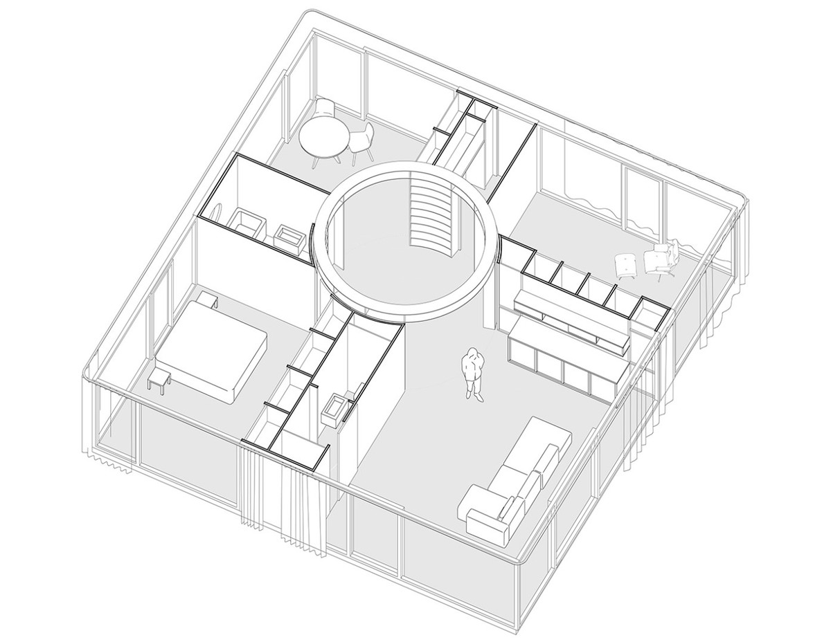 Ill. 7. Rahbaran Hürzeler Architekten, Movable House, Riehen, Exterior Perspective 02 (2018). Digital image by Weisswert, 2018.