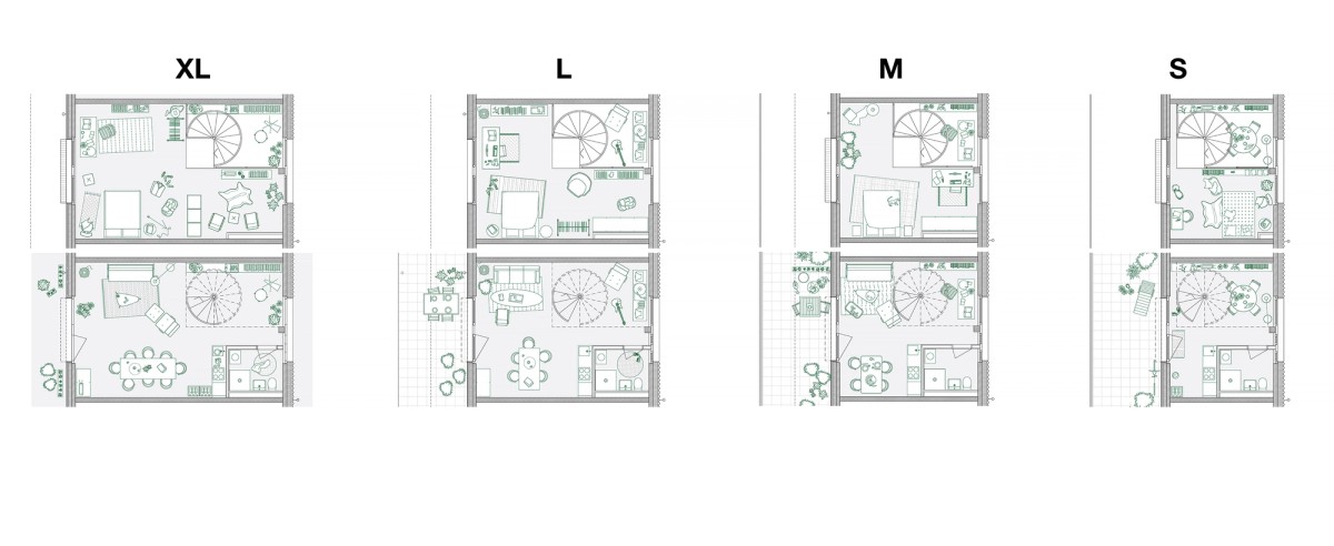 Ill. 3. Lütjens Padmanabhan Architekt*innen, S, M, L, XL Apartments, Zurich, Interior Perspective (2024). Digital image by Philip Heckhausen, 2024.