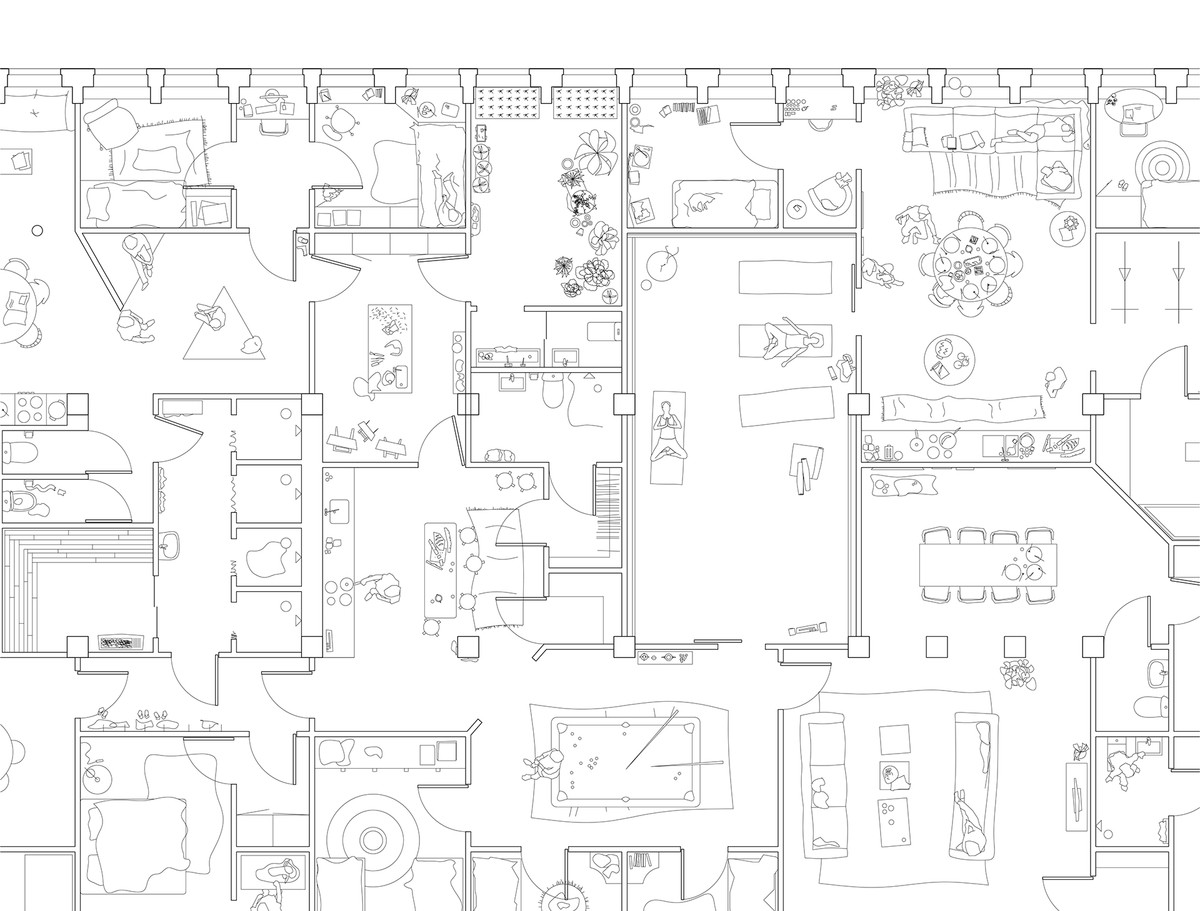 Ill. 2. Zoom-in, Palazzo plan, tested on typical floor plate, Solna Access office complex, Stockholm. Secretary, 2024.