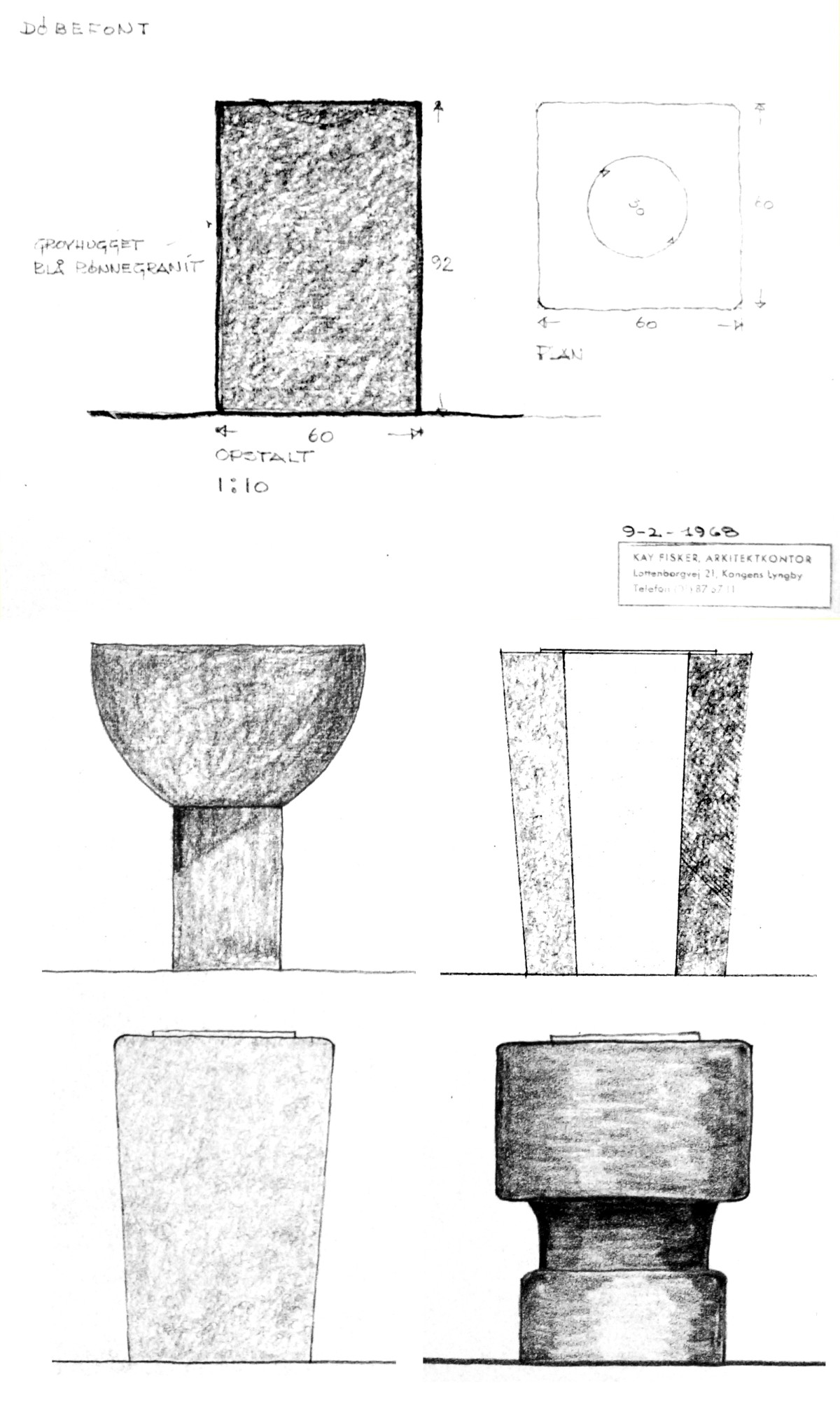 Ill. 9. Ansgar Church, baptismal font study sketches. Royal Danish Library – The Art Library.