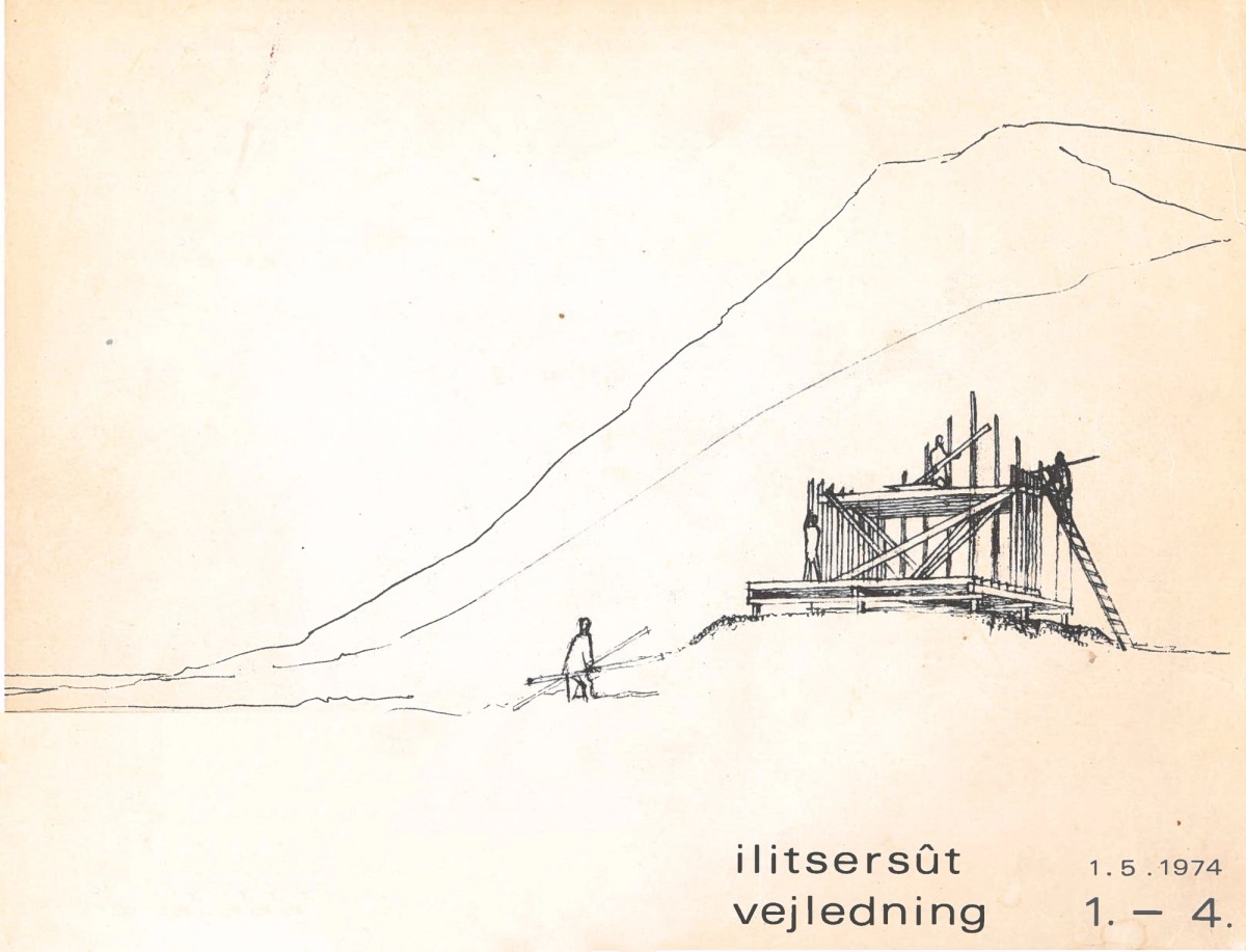 Ill. 8. Book cover for self-build manual by GTO, from: Selvbyggerhus : Vejledning : Ilitserût, 1.5.1974, Grønlands Tekniske Organsation.
