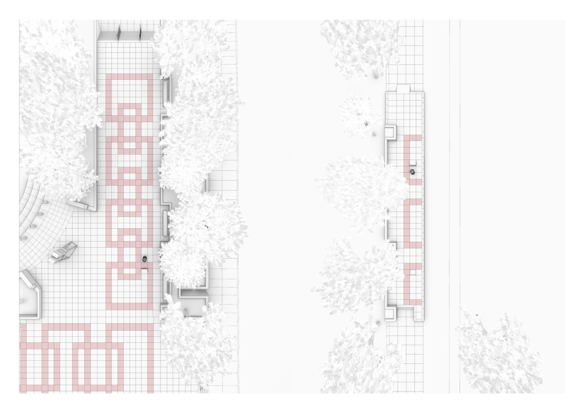 LOVE Park, Philadelphia (left), reconstruction drawing, LOVE Malmö, Malmö (right). Drawing by Tom Buckland.