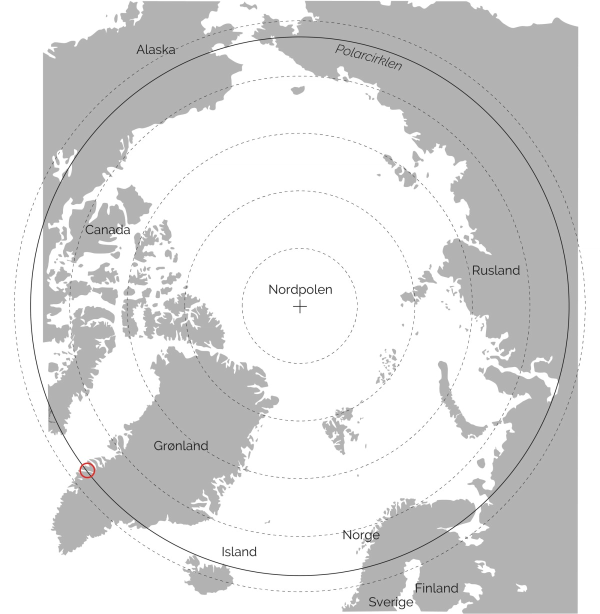 Ill. 1. Polarcirklen med udgangspunkt i Sisimiut.