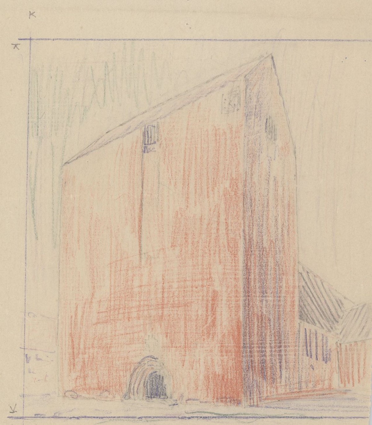 Ill. 1. Relief drawing by Kay Fisker of one of the churches on the island of Bornholm. Royal Danish Library – The Art Library.