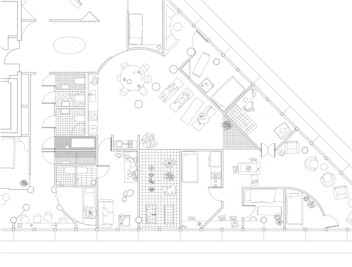 Ill. 5. Zoom-in, Palazzo plan, tested on typical floor plate, Kista Science Tower, Stockholm. Secretary, 2024.