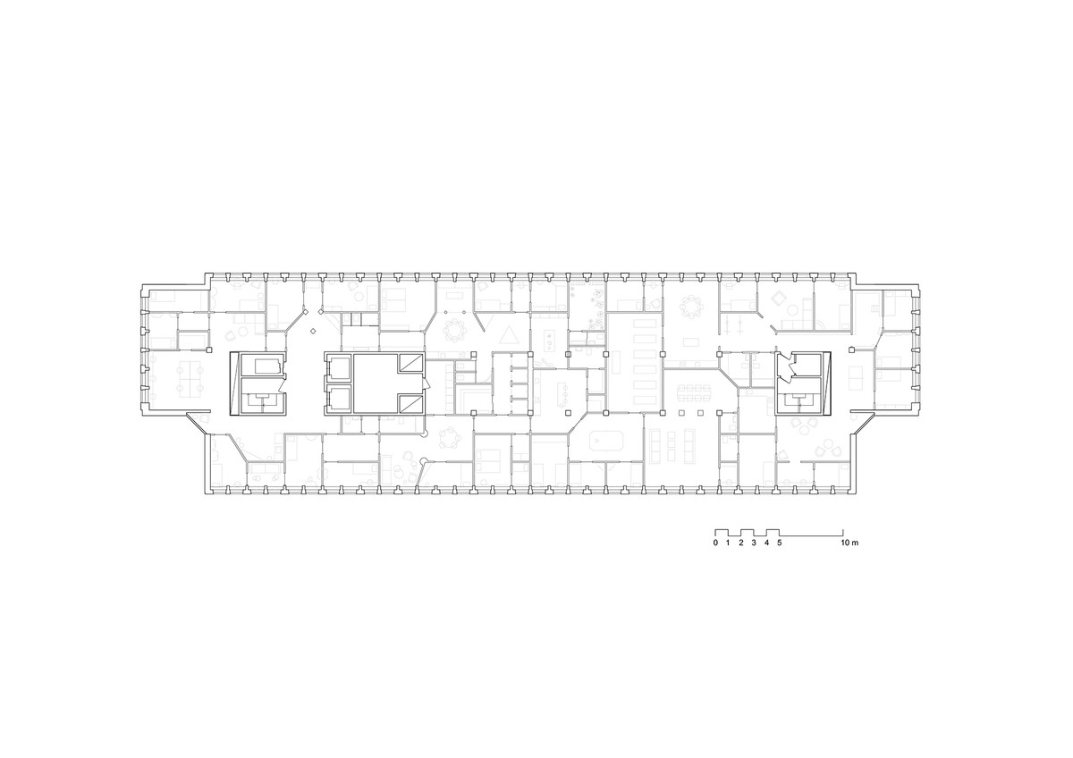 Ill. 1. Palazzo plan, tested on typical floor plate, Solna Access office complex, Stockholm. Secretary, 2024.