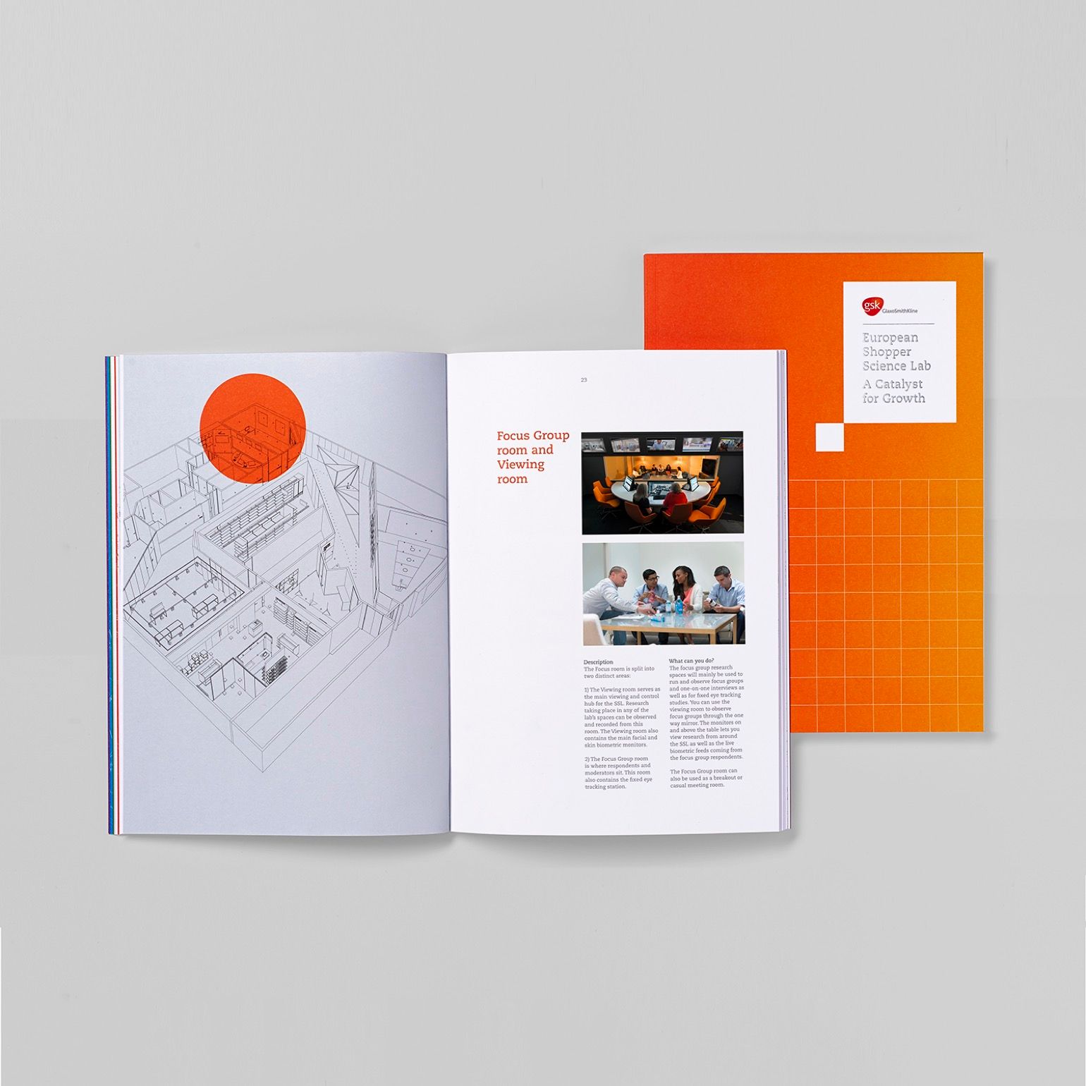 A GSK Brochure opened and one closed opened to show the design