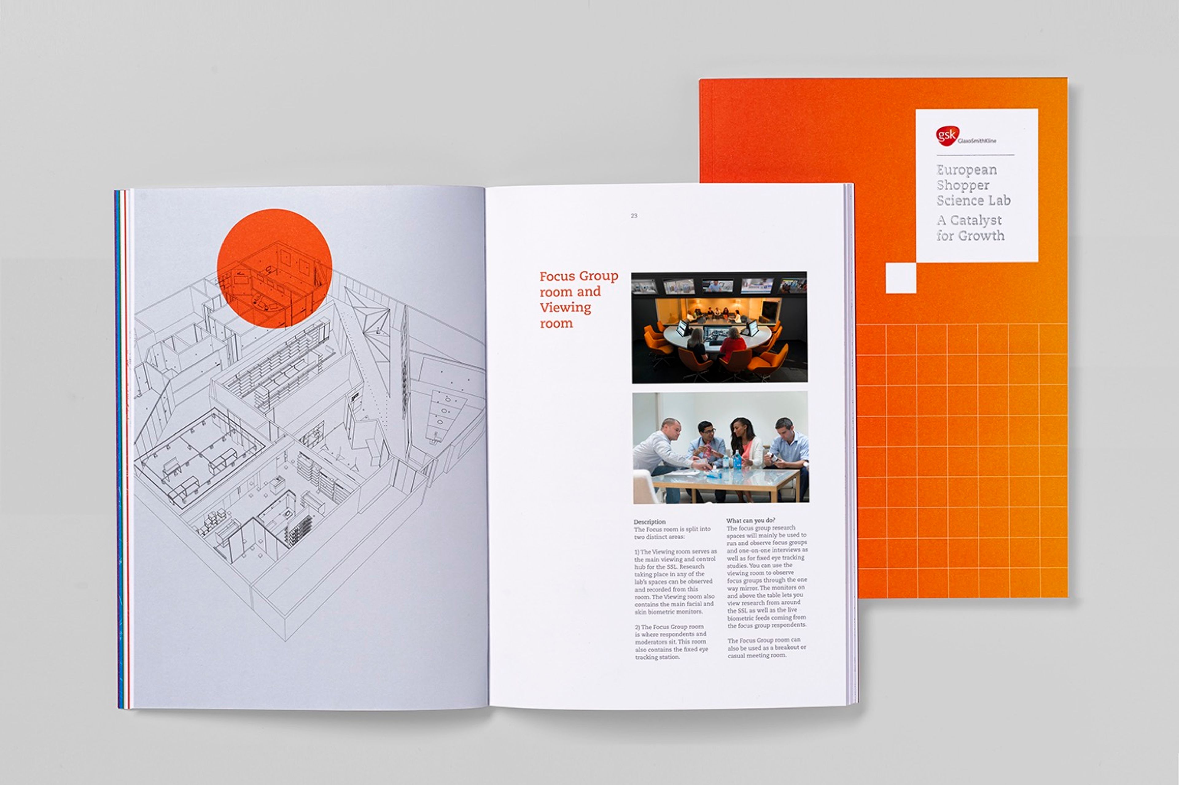 A GSK Brochure opened and one closed opened to show the design