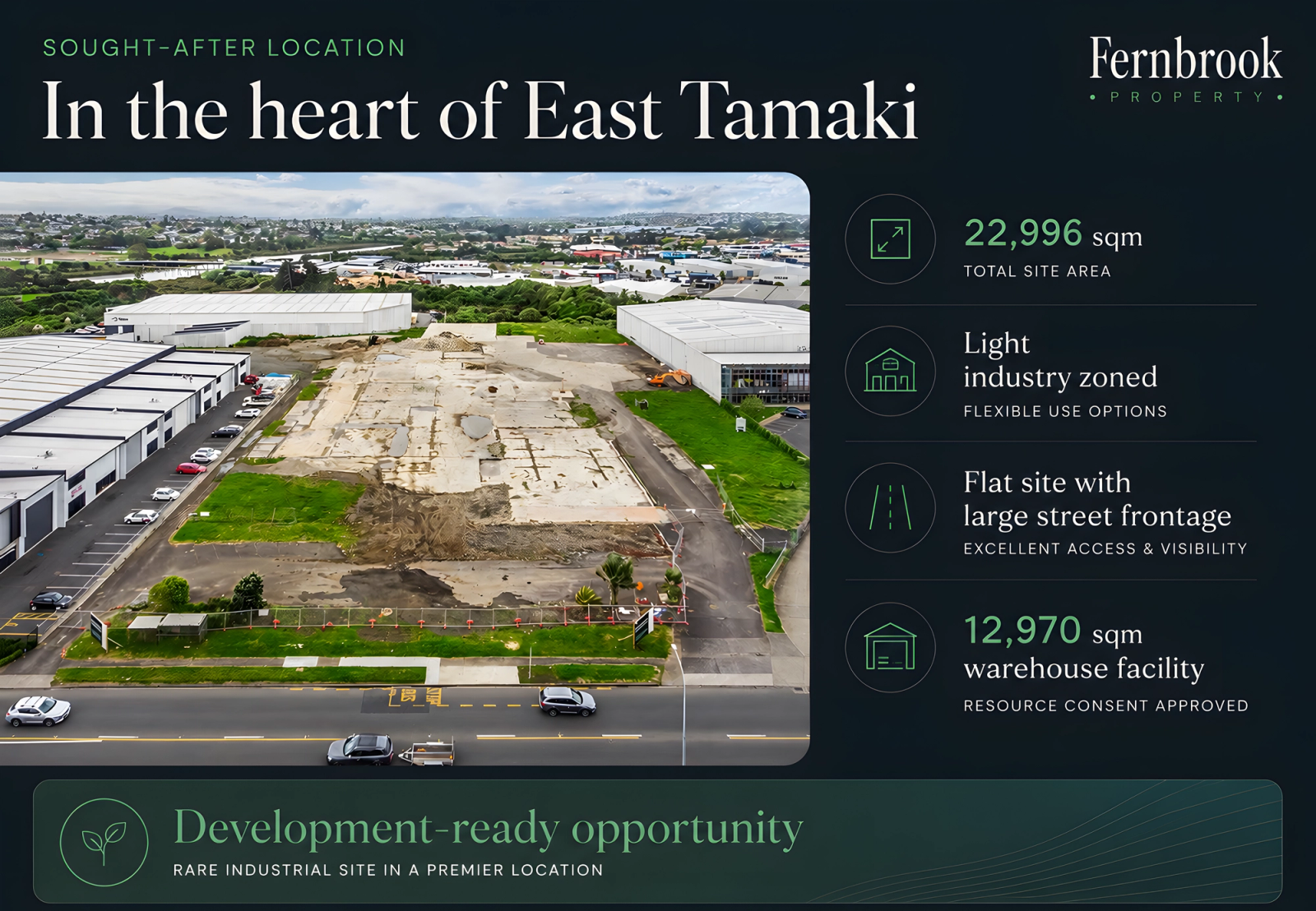 68 Cryers Road aerial view — development-ready opportunity in East Tamaki