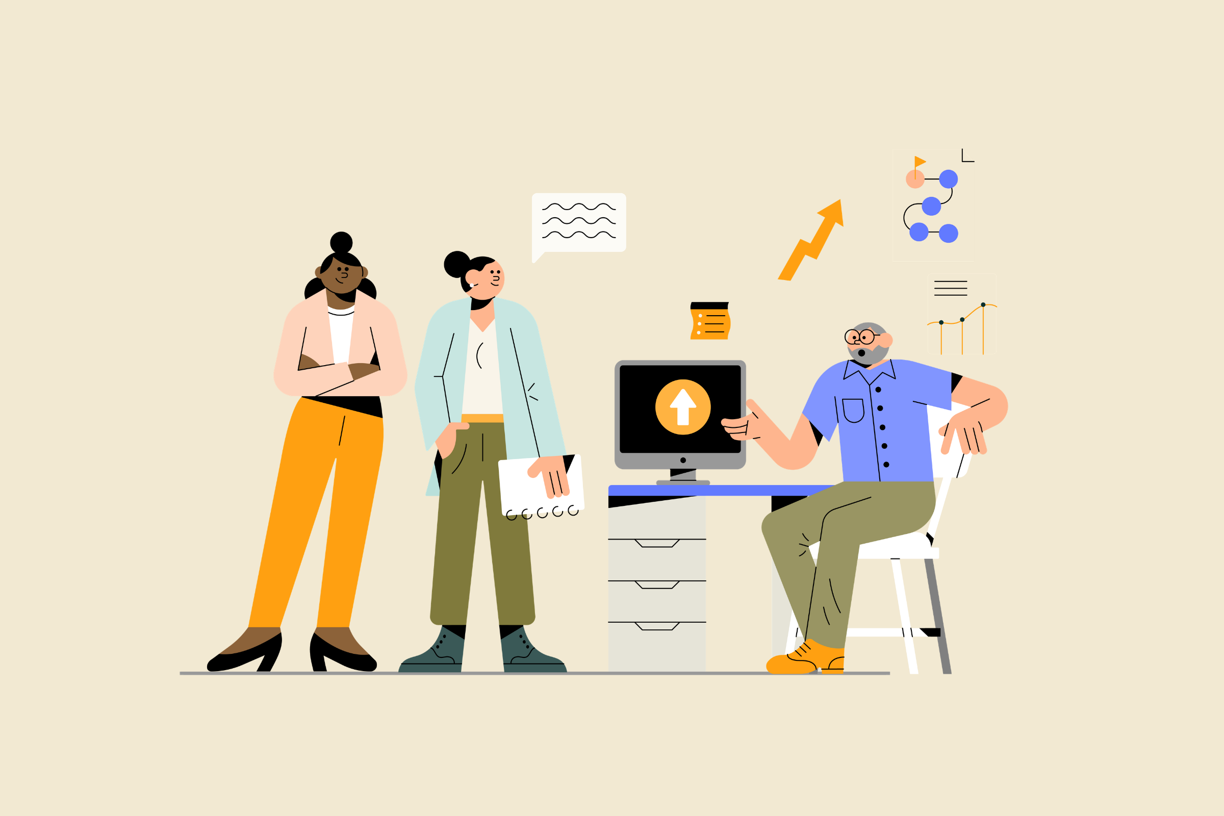 Each characters discussing research