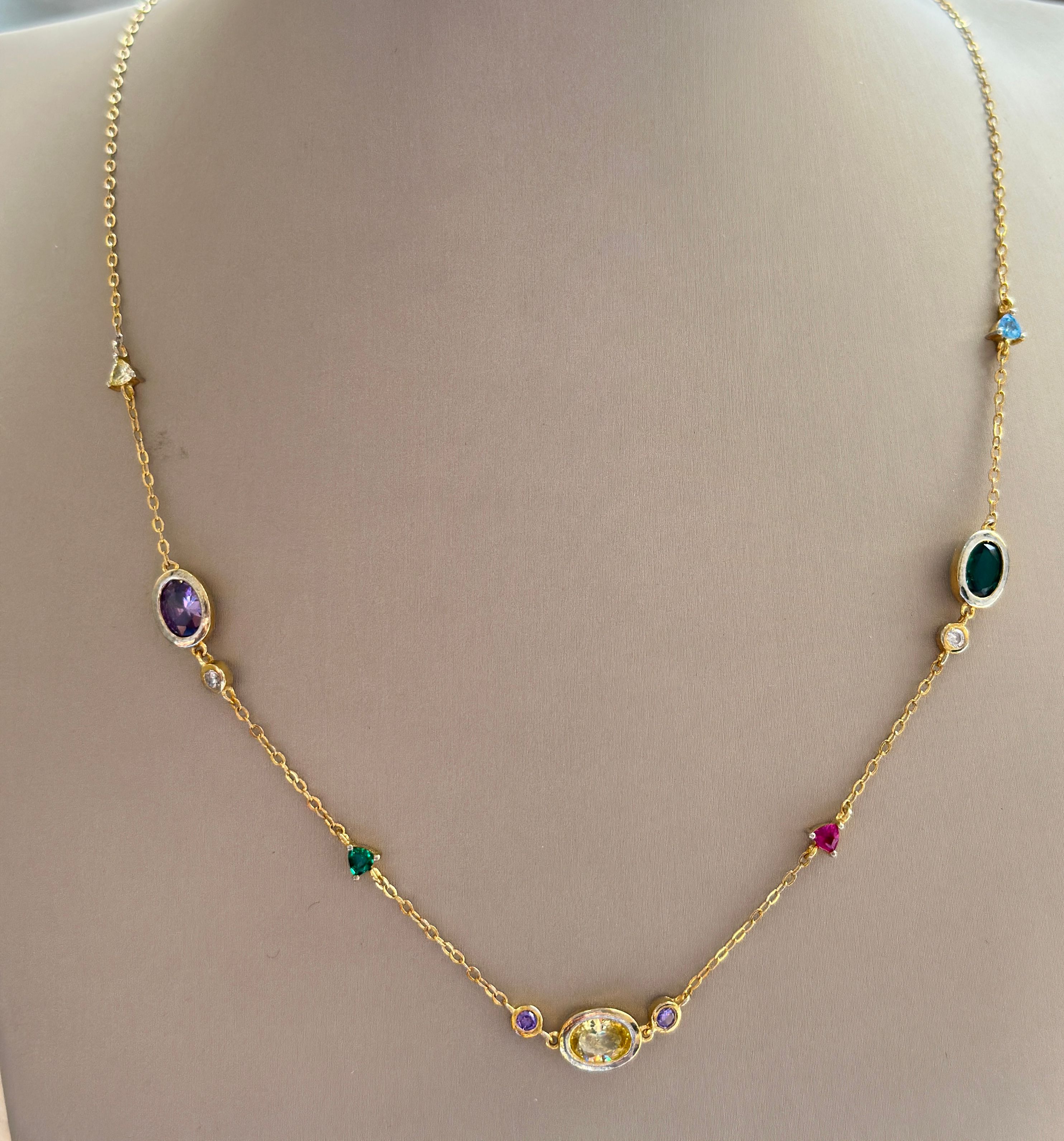 Cadena de plata 925 con piedras de colores O.A.  - Código K524