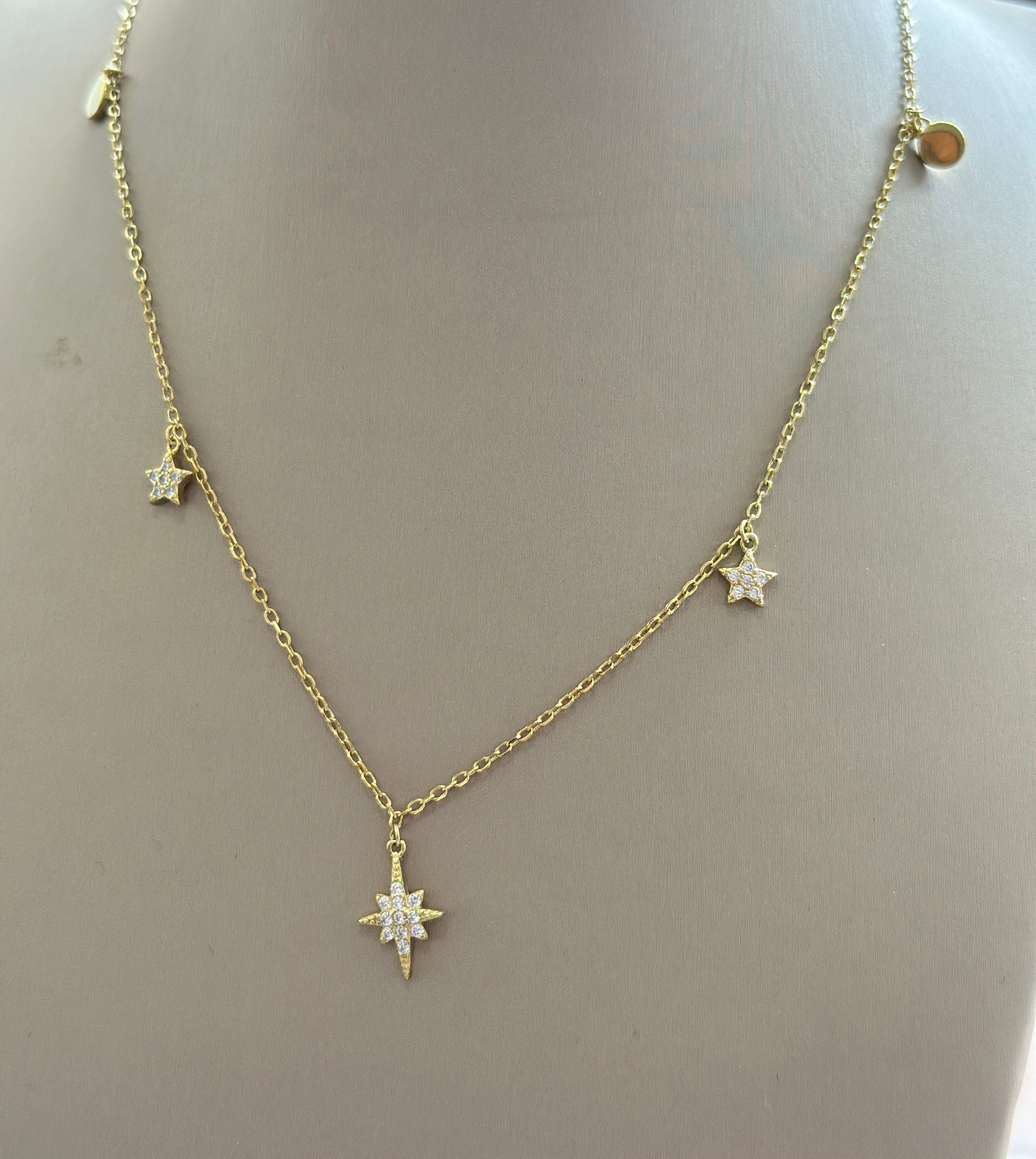 Cadena de plata 925 con dije estrellas con circon  O.A - Código K530