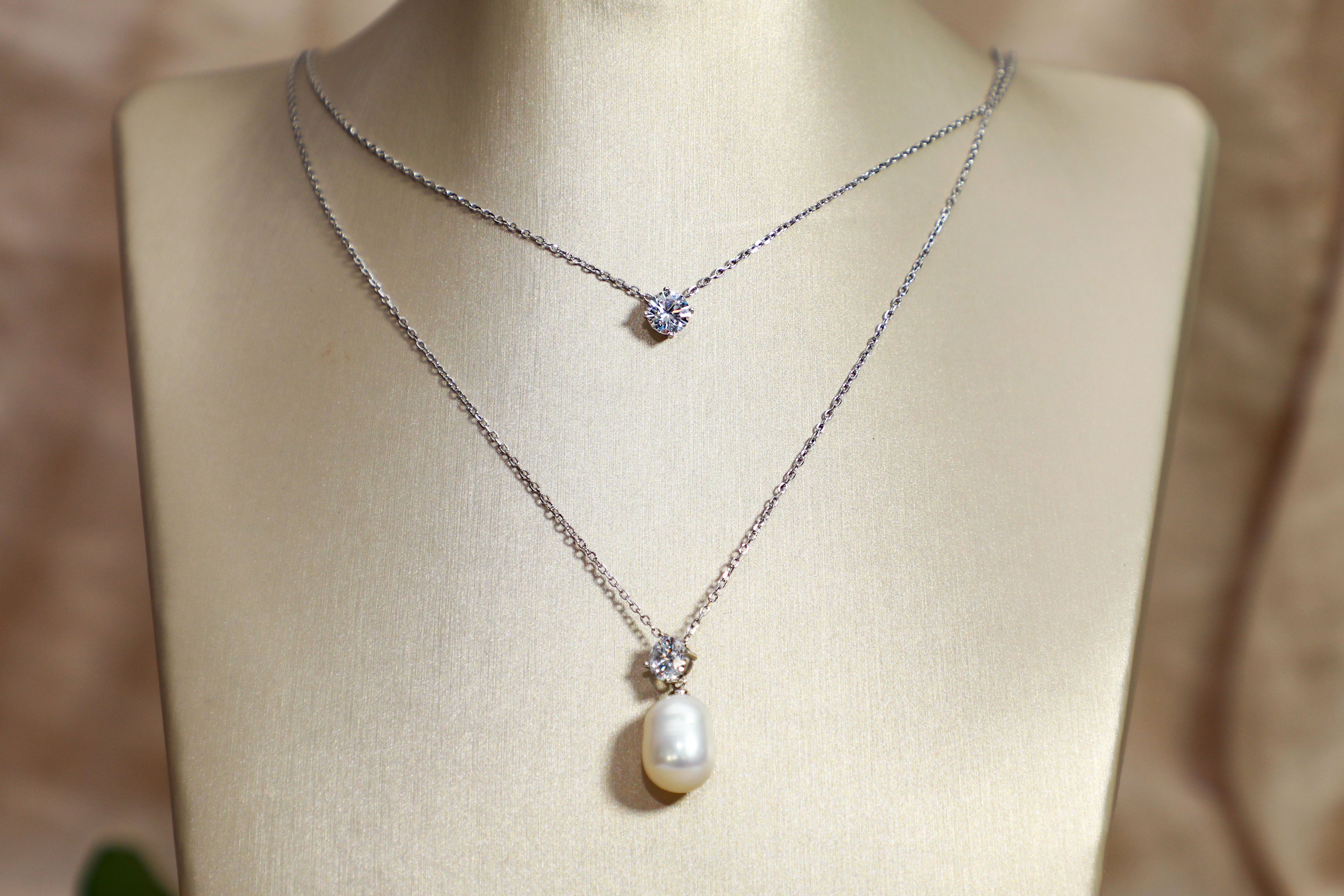 Cadena de plata rodinada 925 con perla y circón - Código K567