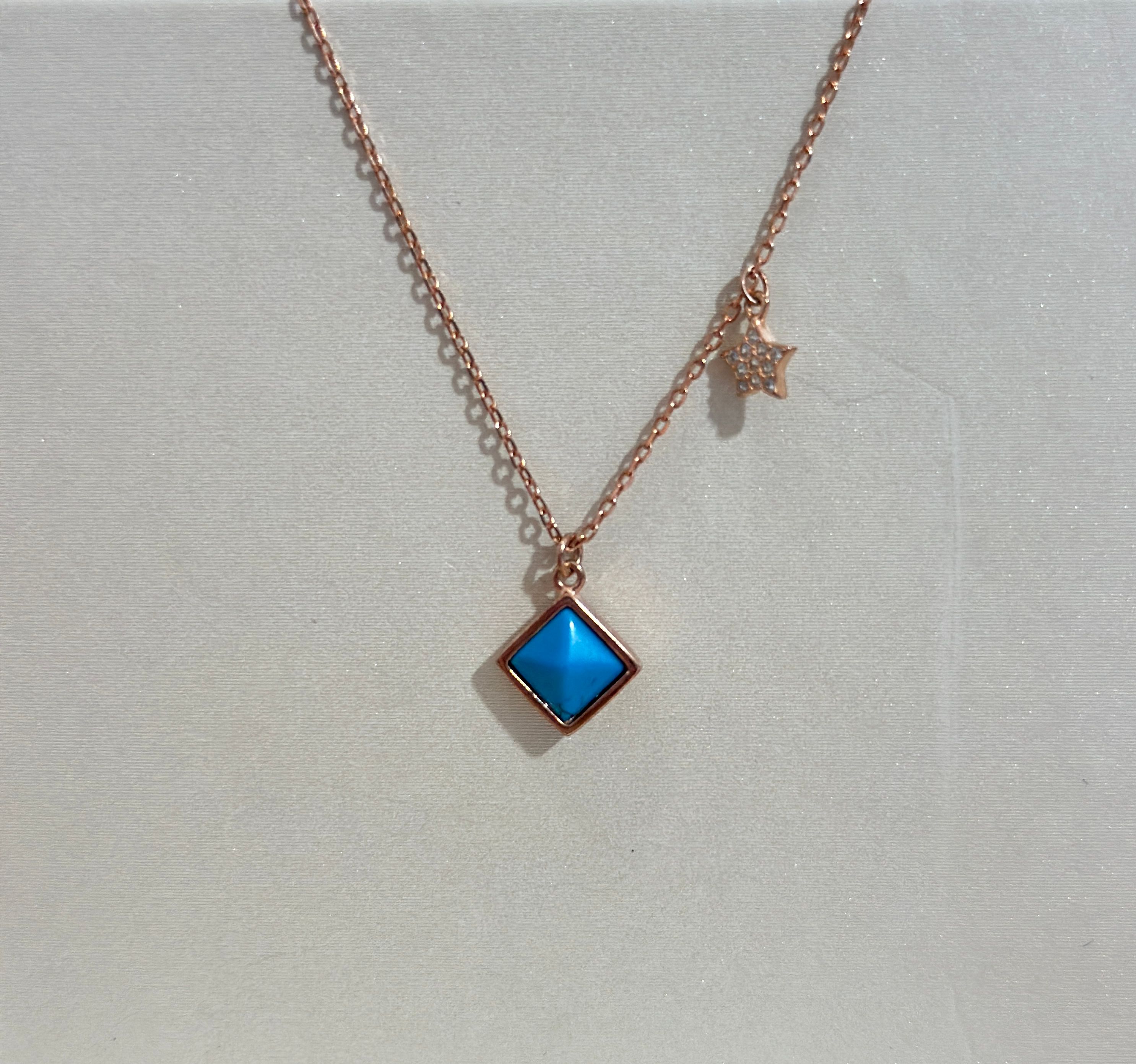 Cadena de plata con turquesa y circones ORosa - Código K575